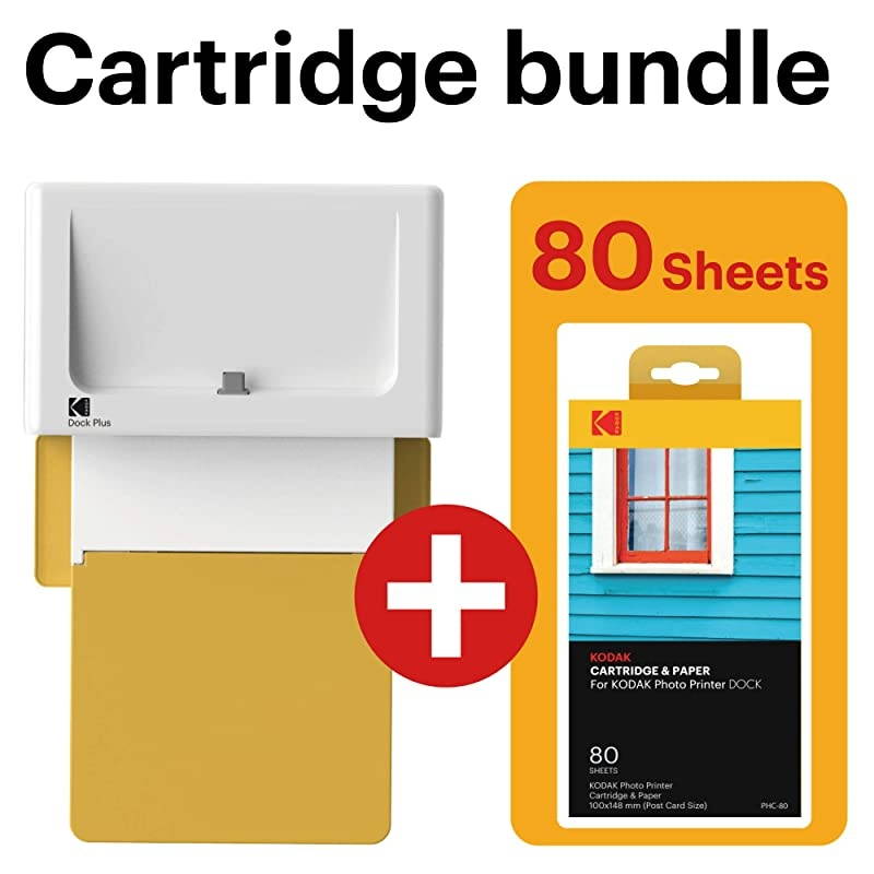 Dock Plus 4x6 Instant Photo Printer &ndash; Bluetooth Portable Photo Printer Full Color Printing &ndash; Mobile App Compatible with iOS and Android &ndash; Convenient and Practical - 80 Sheet Bundle