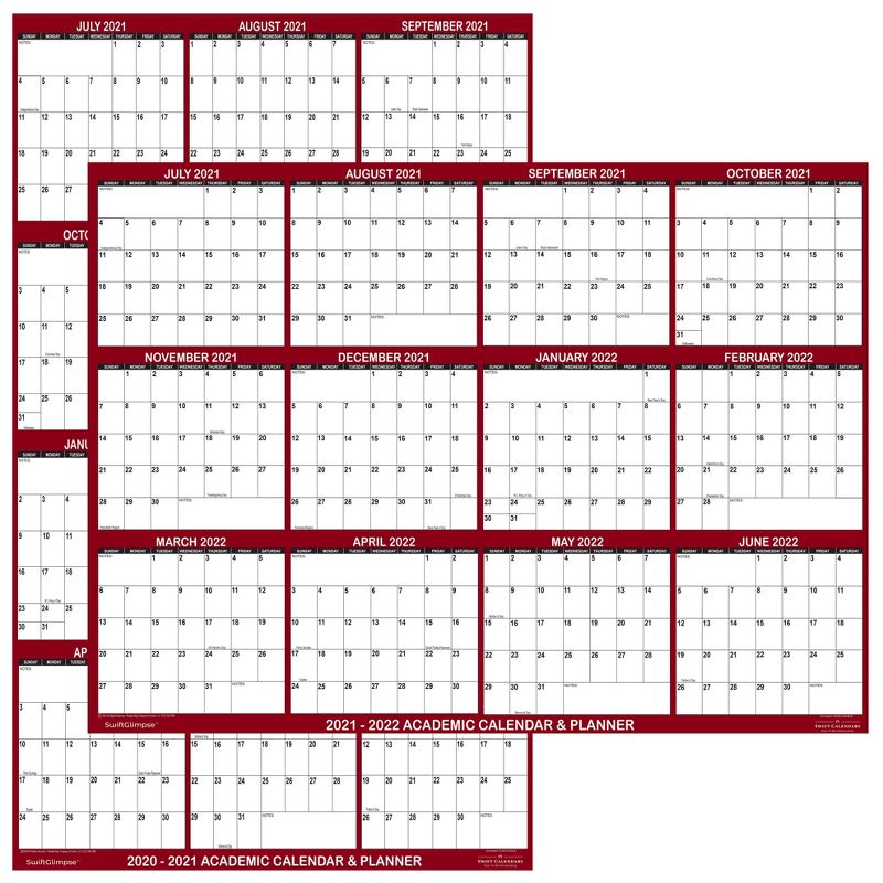 2021-22 Academic Wall Calendar Dry Erase 18"x24" Maroon - SwiftGlimpse