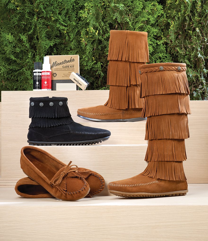 Minnetonka 5-Layer Fringe Suede Boots