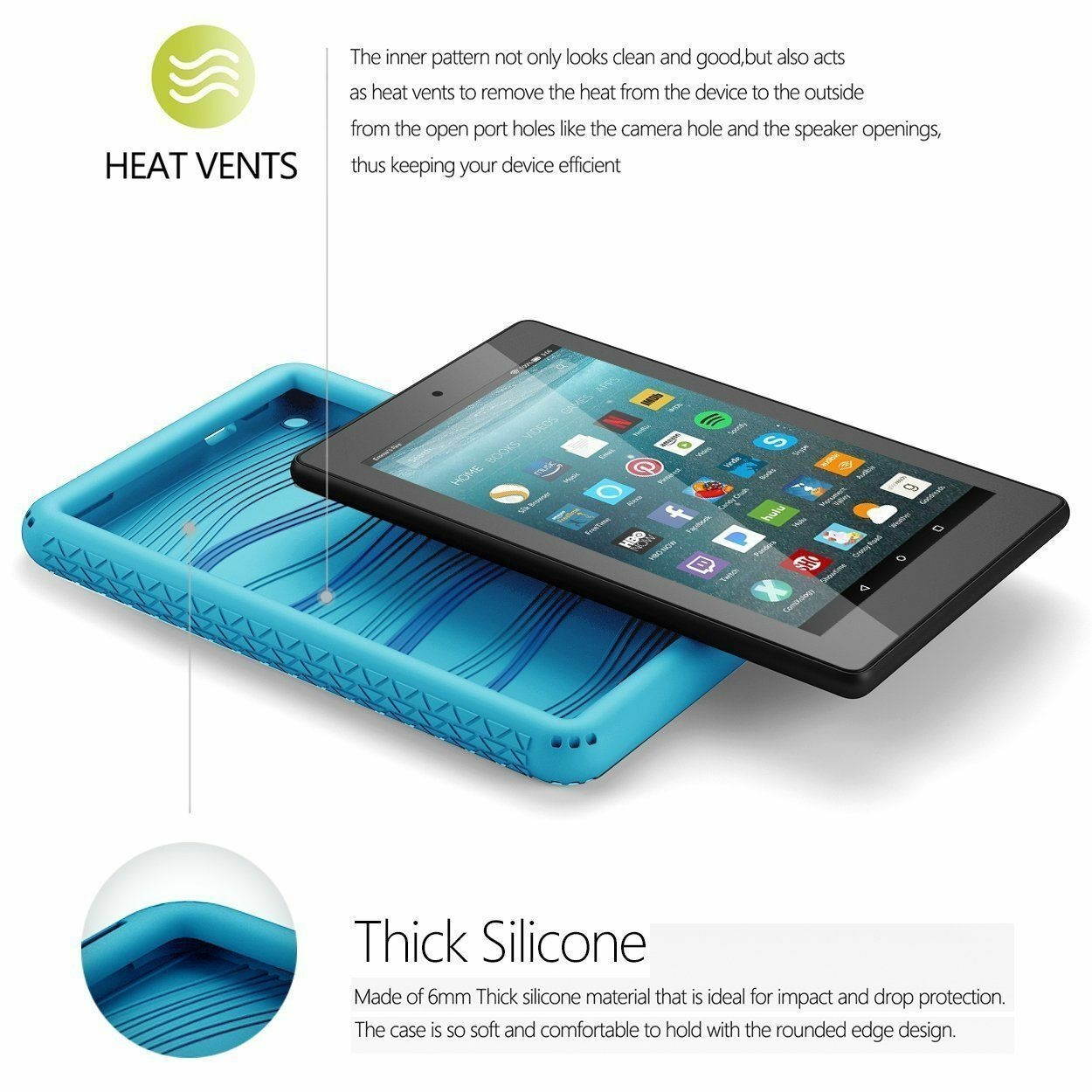 Corner Protection Case For Amazon Fire 7 (2017) Tablet Silicone Cover Blue