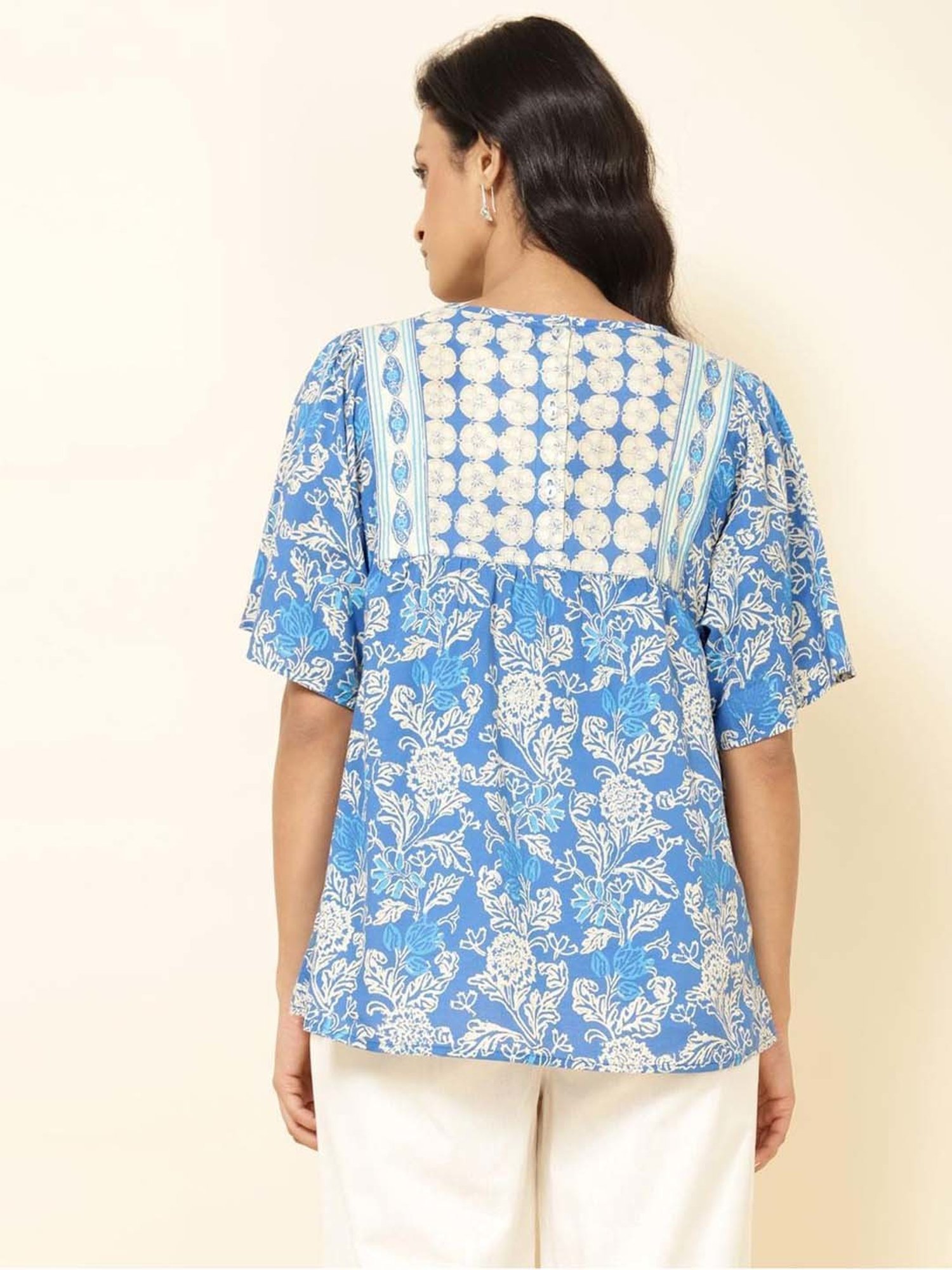 Fabindia Blue Cotton Printed Top