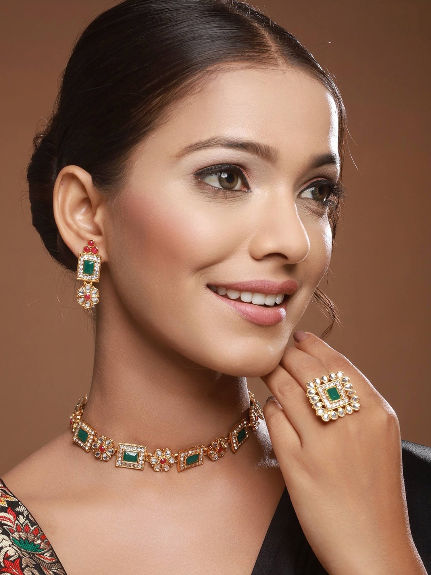 Aatmana Green Necklace, Earring & Ring Set for Women