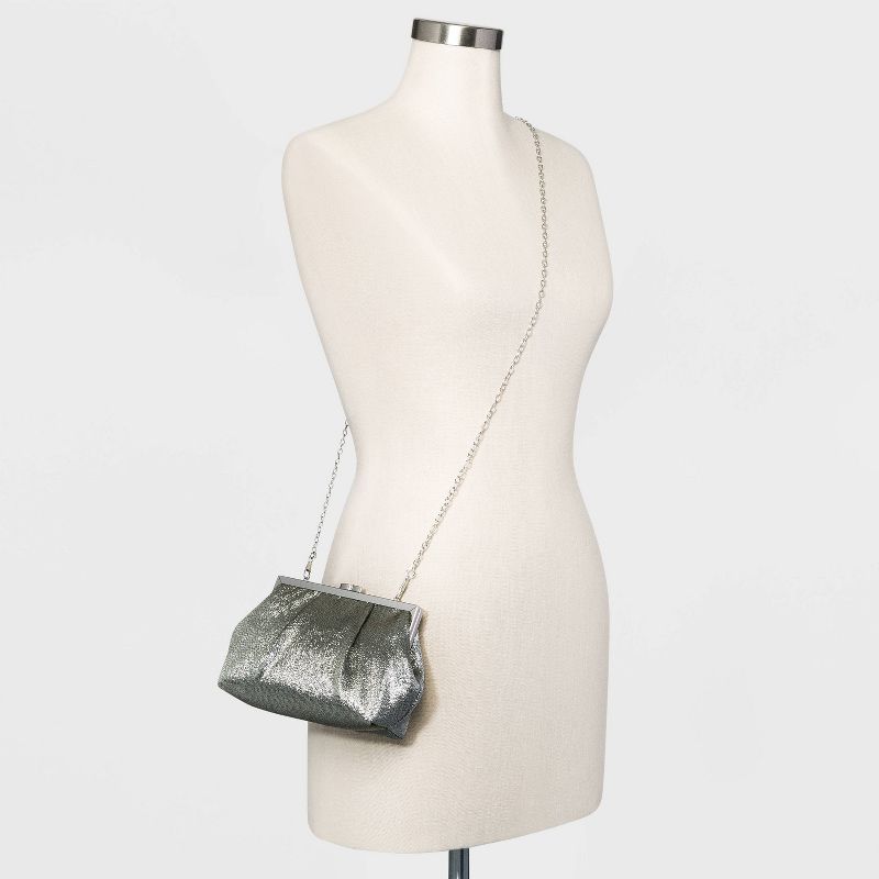 Estee & Lilly Shimmer Pouch Kiss Lock Clasp Clutch - Silver