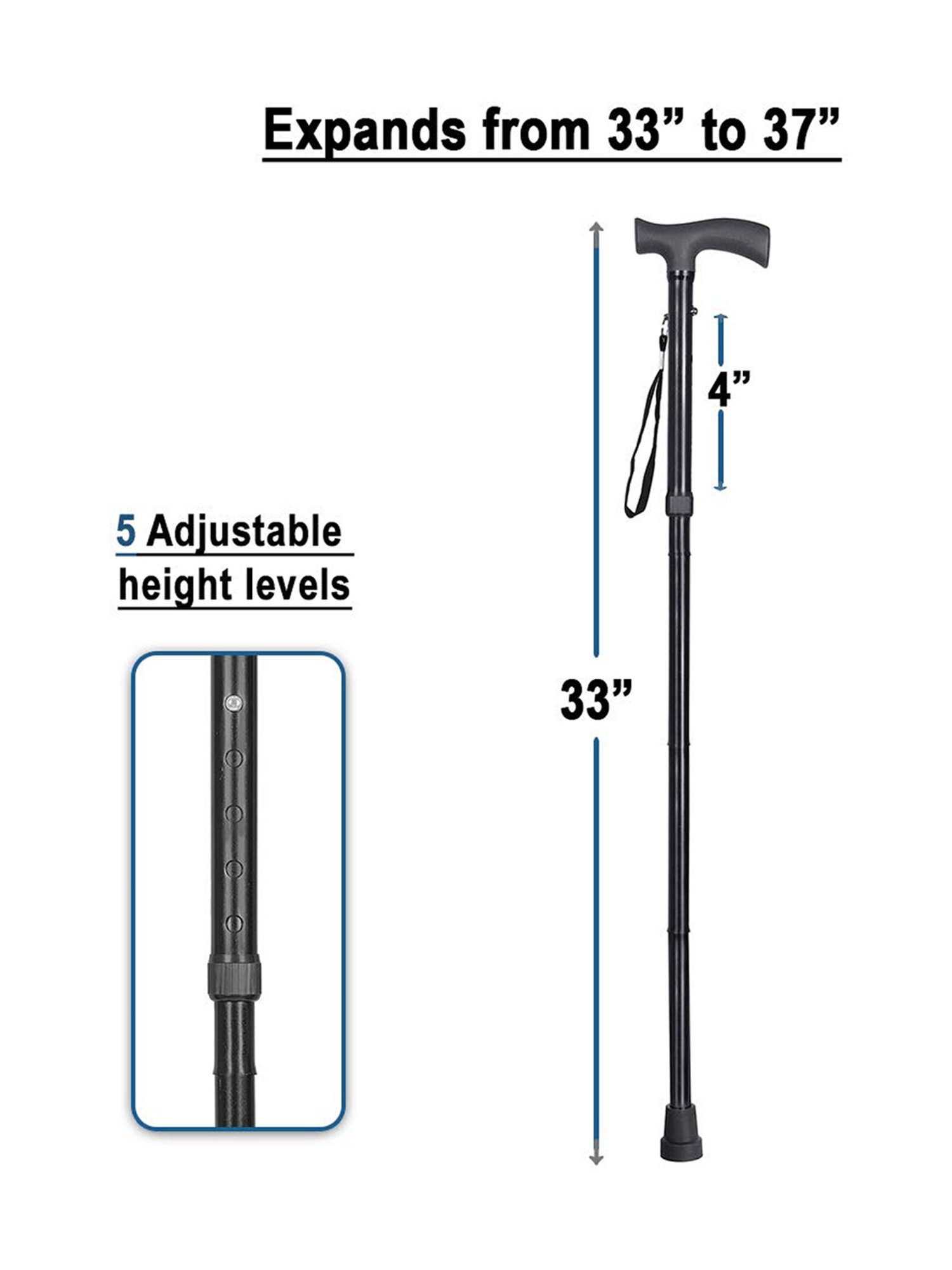 MCP Jindal 4 Folding Sections Folding Walking Stick (Black)