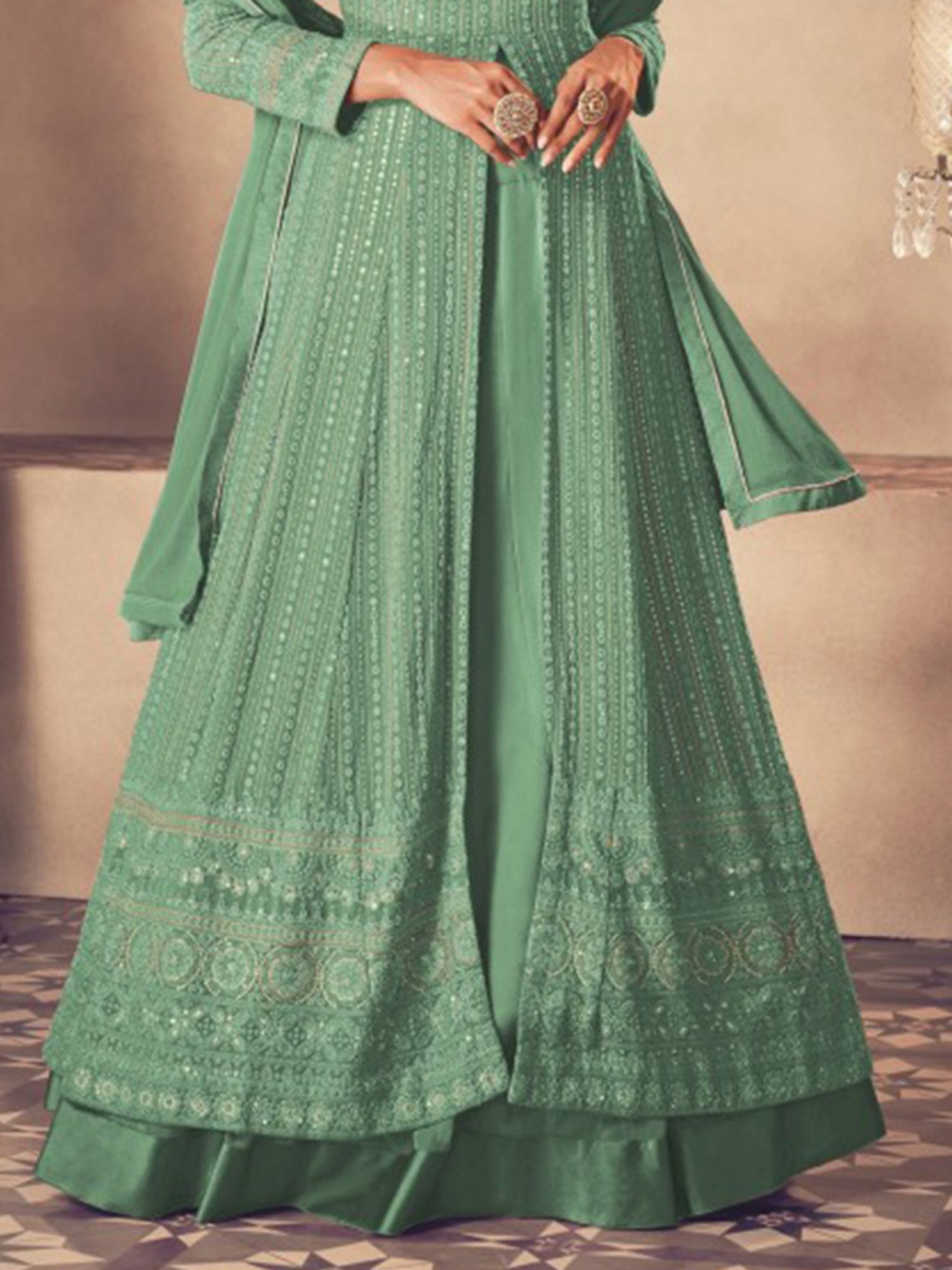 Odette Green Embroidered Unstitched Dress Material