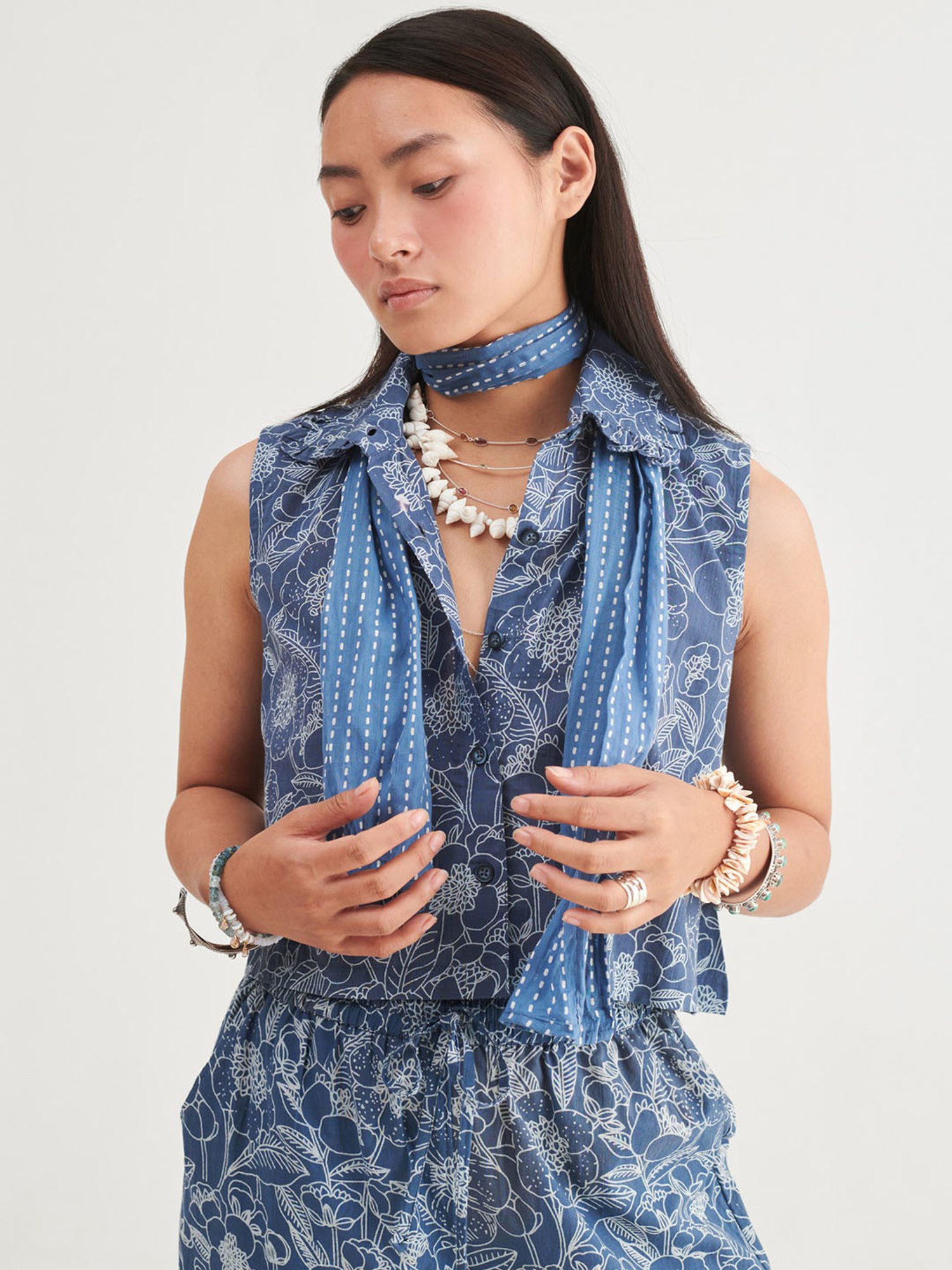 Prakriti Jaipur Indigo Crop Shirt Co-Ord Set