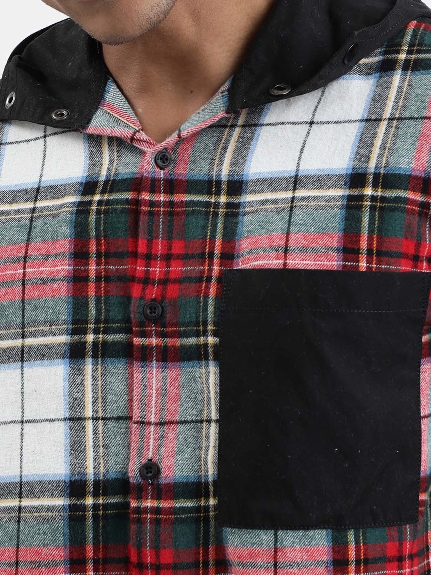 Bene Kleed Multicolor Regular Fit Check Cotton Hooded Shirt
