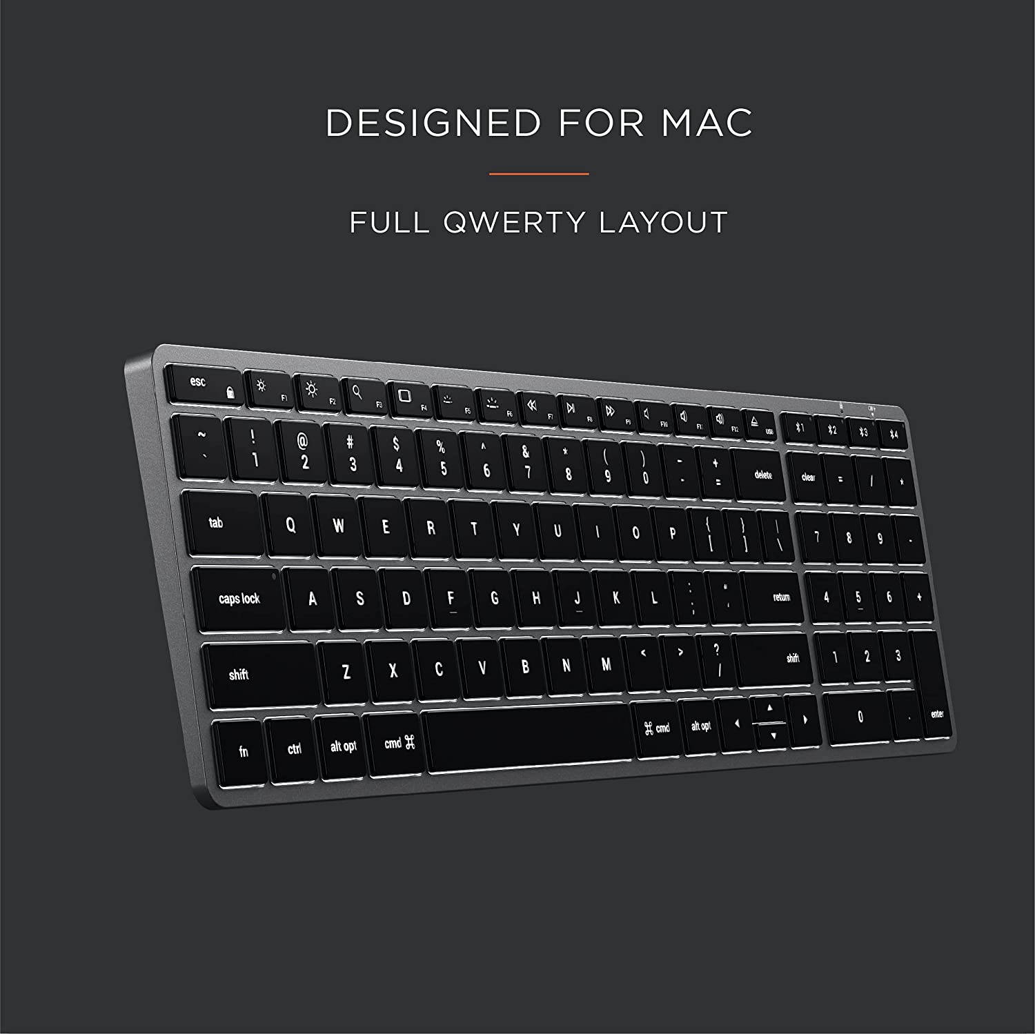 Satechi Slim X2 Bluetooth Backlit Keyboard with Numeric Keypad &ndash; Illuminated Keys & Multi-Device Sync &ndash; Compatible with 2021 iMac, 2020 MacBook Pro, 2021 iPad Pro, 2012 & Newer Mac Devices