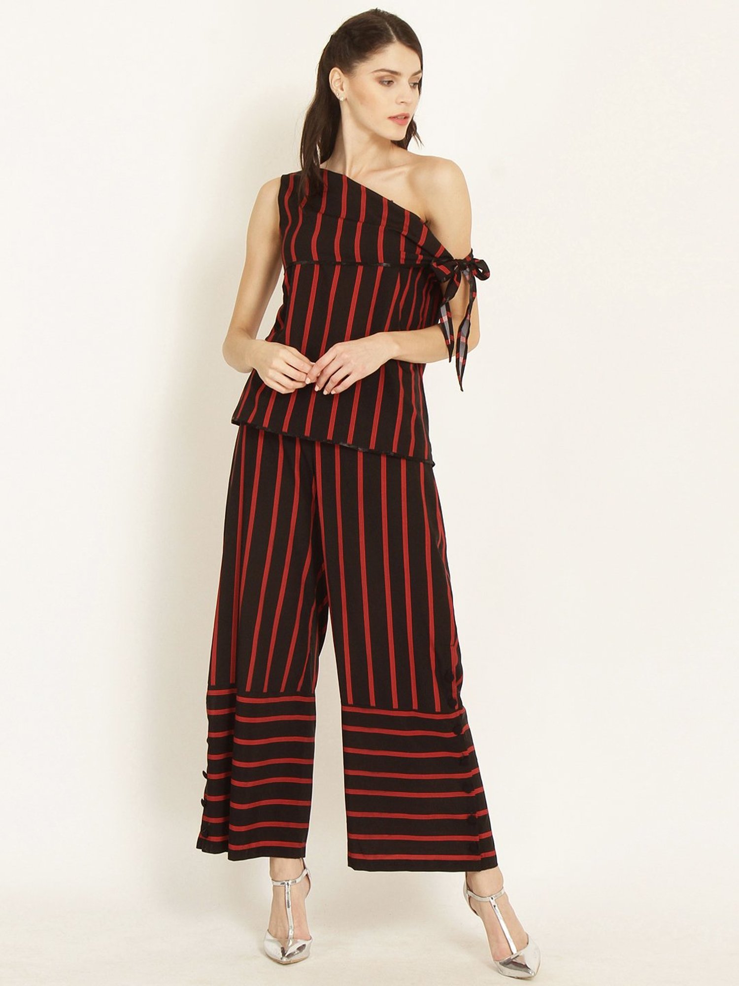 Marie Claire Black & Red Striped Top