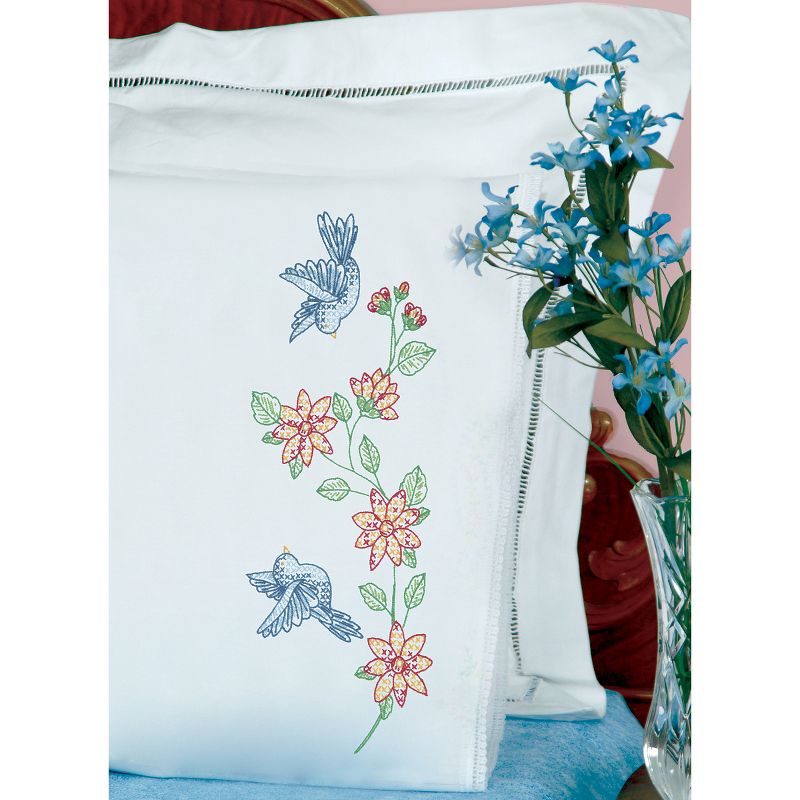 Jack Dempsey Stamped Pillowcases W/White Lace Edge 2/Pkg-Birds