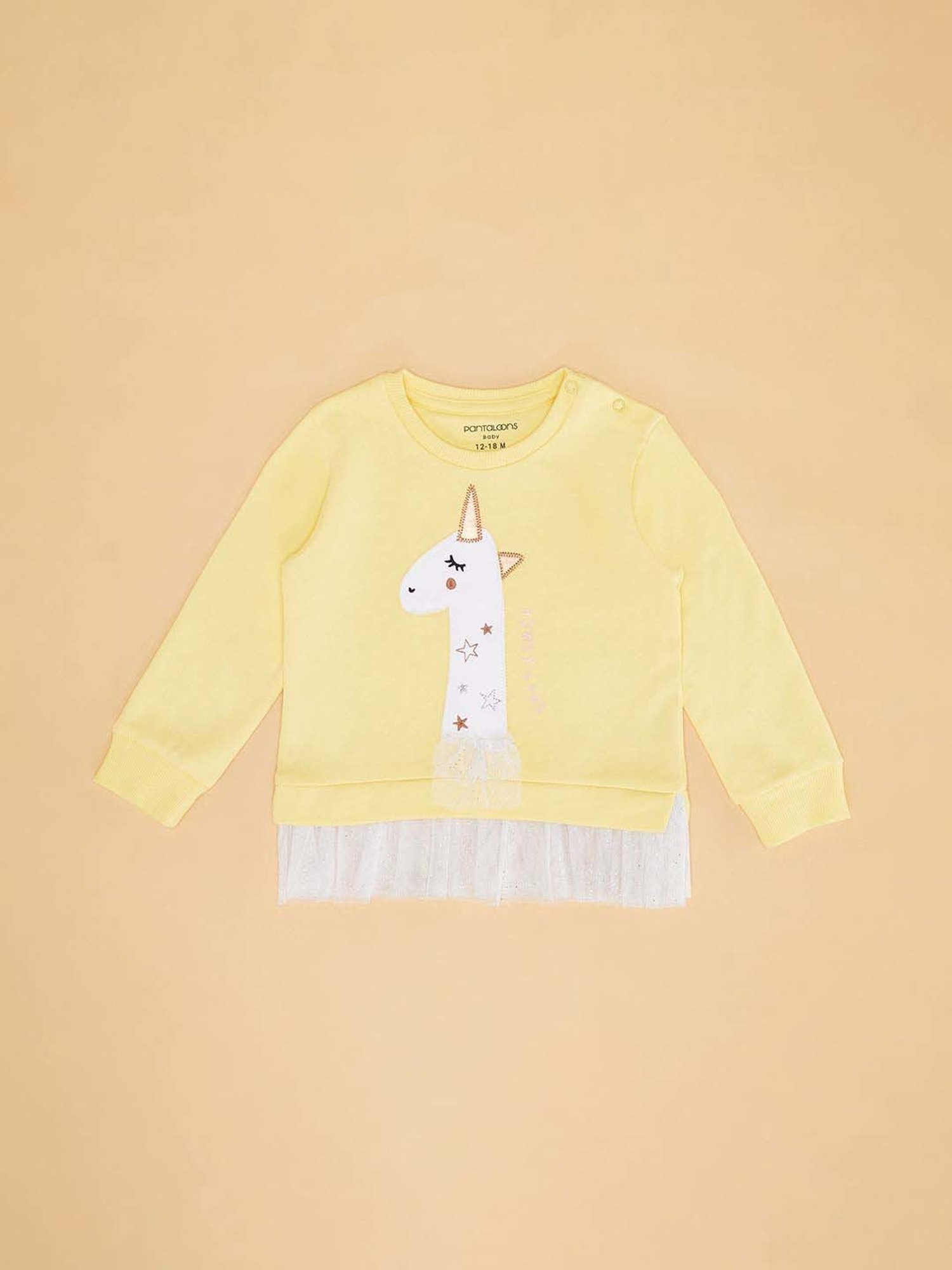 Pantaloons Baby Yellow Cotton Embroidered Full Sleeves Sweatshirt