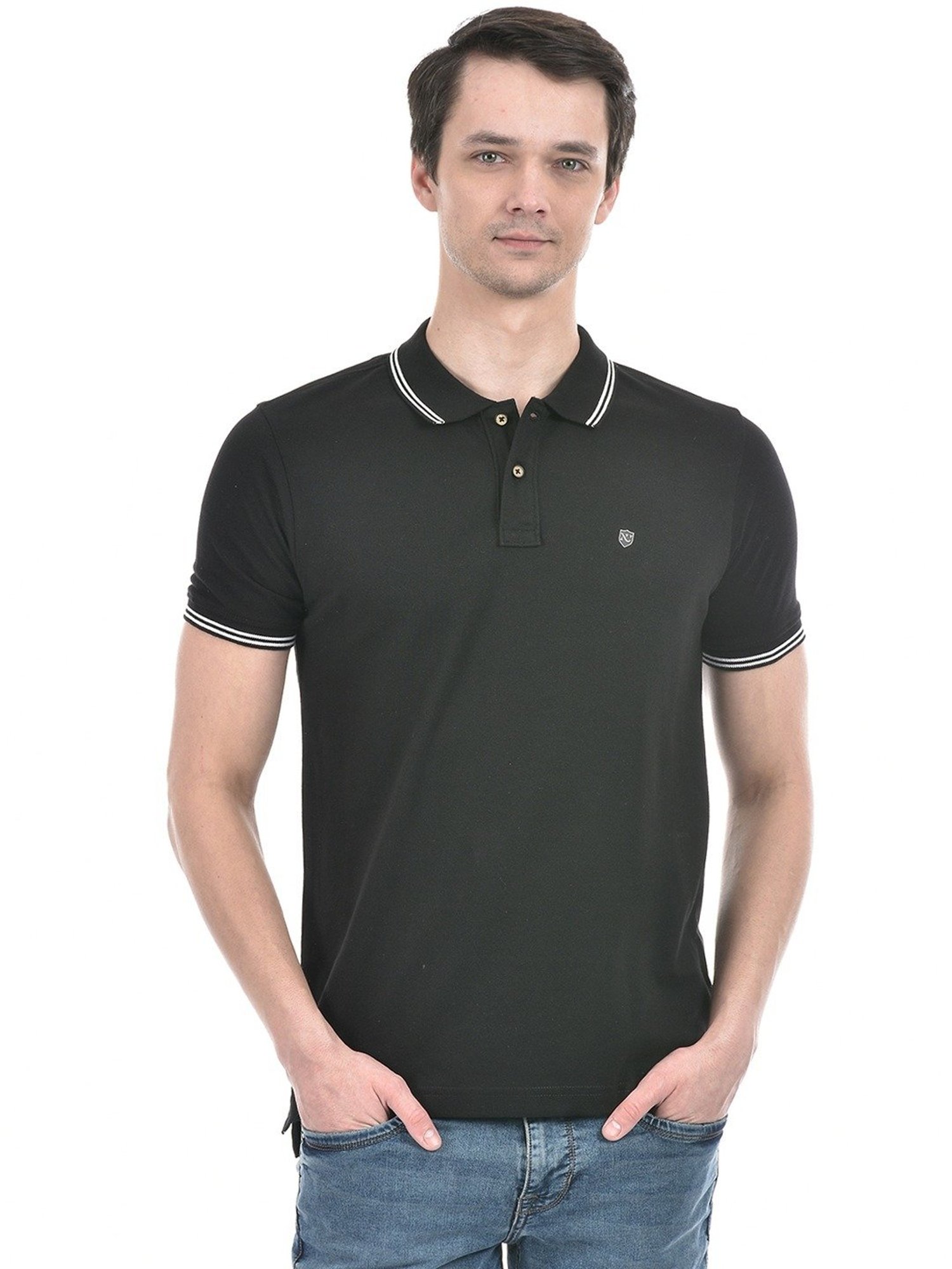 Numero Uno Black Cotton Slim Fit Polo T-Shirt