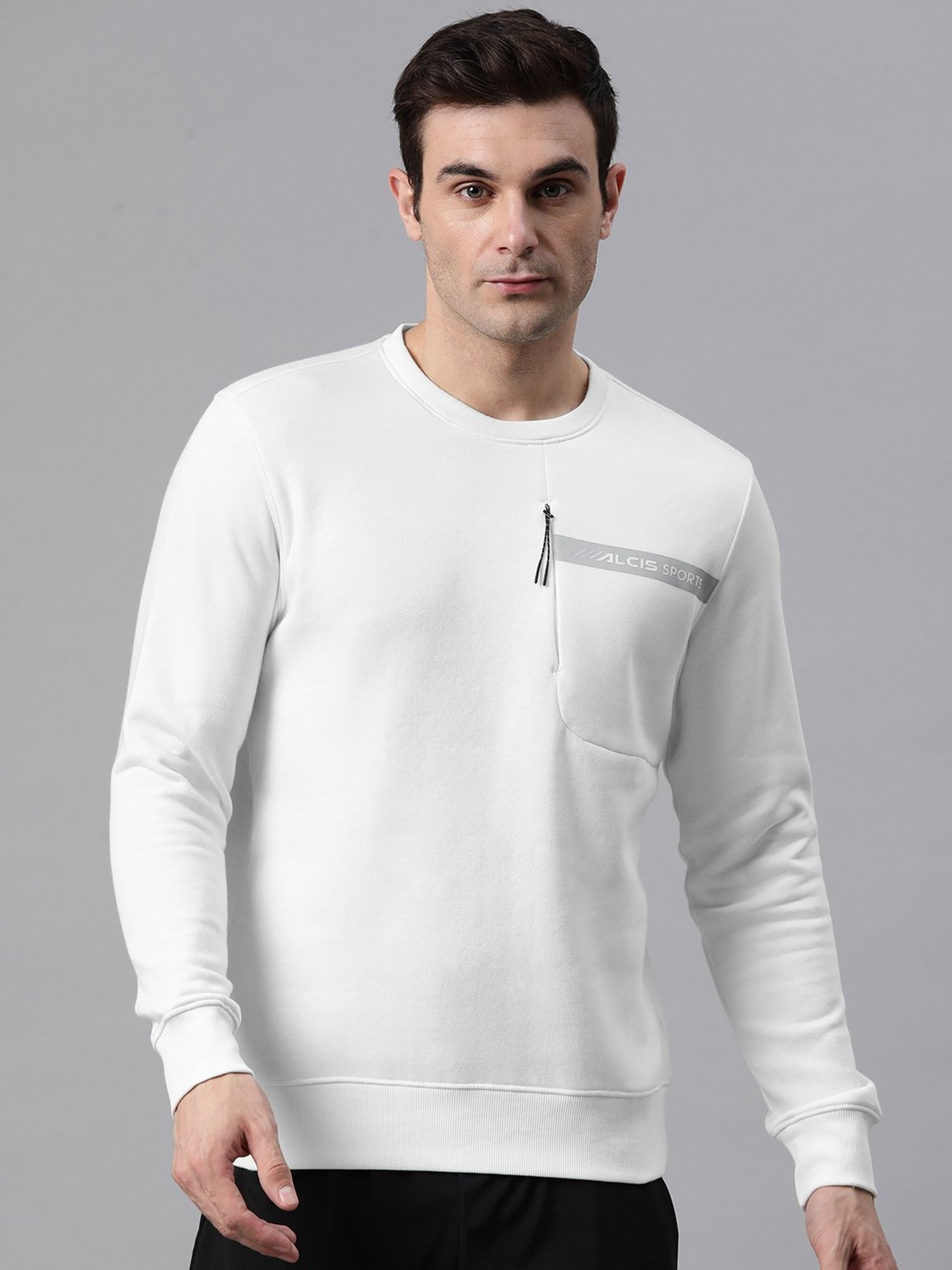 ALCIS Off White Regular Fit Printed Sweatshirt