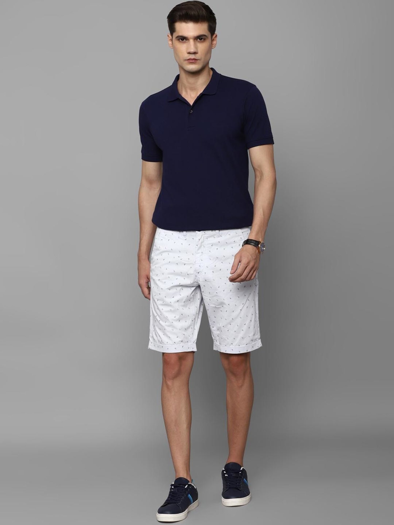 Allen Solly White Cotton Slim Fit Printed Shorts
