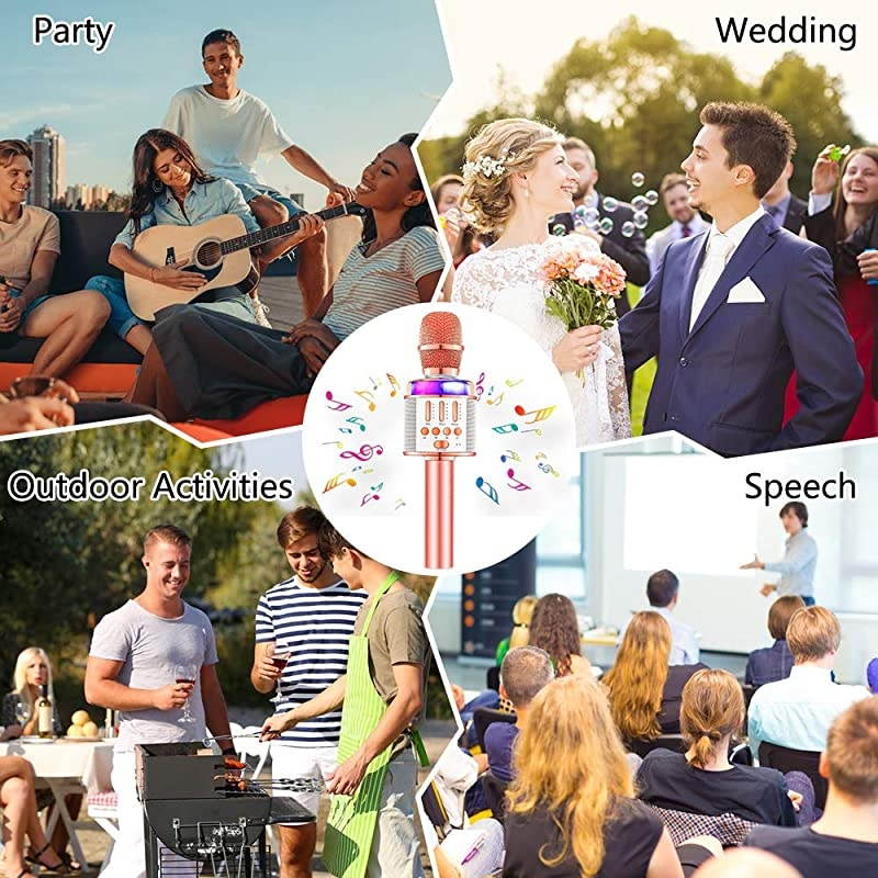 Microphone for Kids Adult Wireless Bluetooth Handheld Karaoke Mic with LED Lights Magic Singing and Recording Speaker Machine for PartyWeddingChristmas