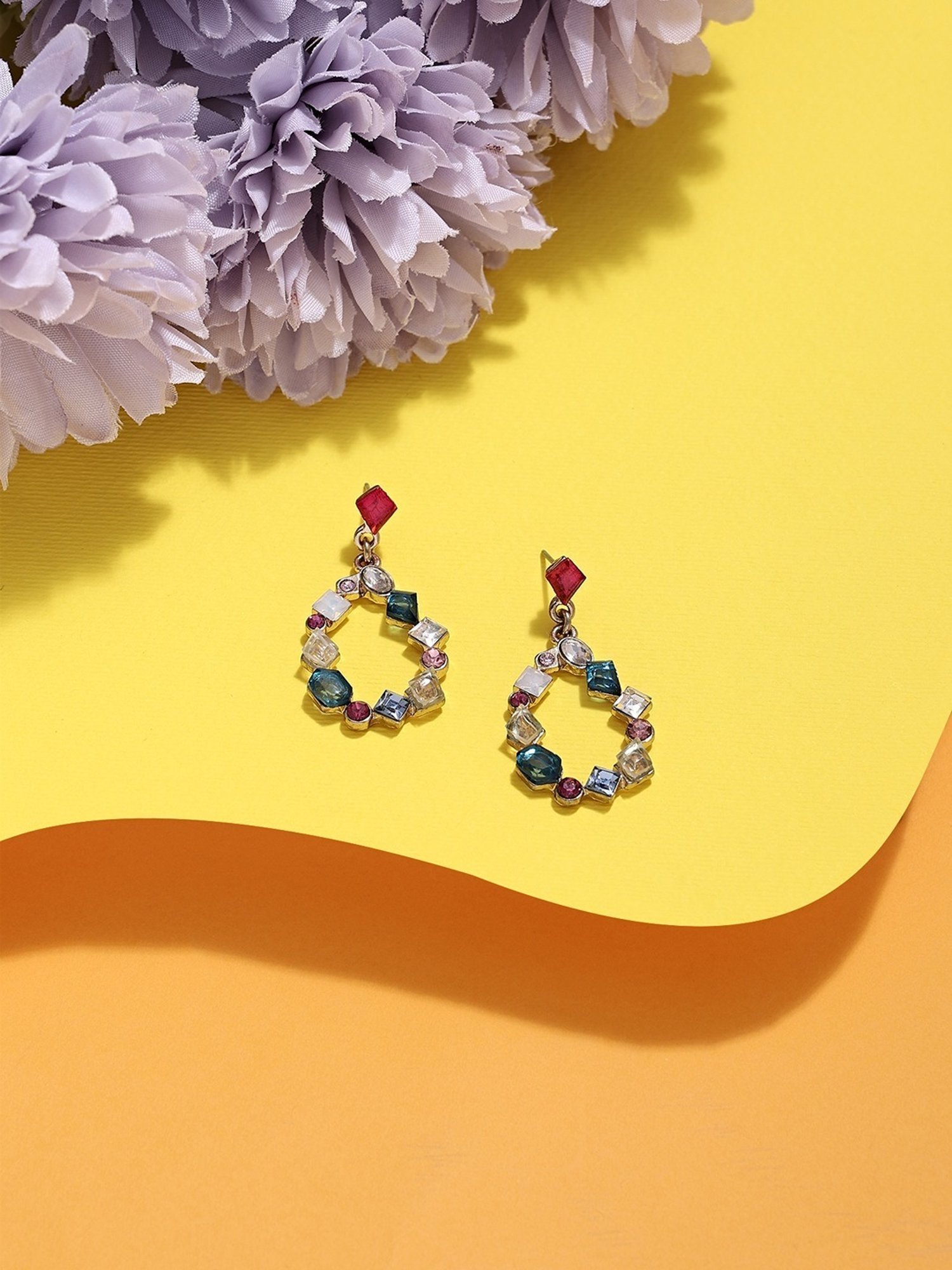 Zaveri Pearls Multicolor Stone Embellished Contemporary Party Bling Drop Earring-ZPFK16138