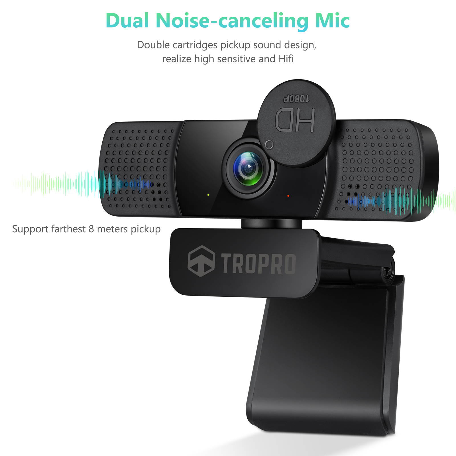 Portholic Webcam with Microphone, 1080P Full HD Computer Camera for PC with Cover, Expandable Tripod, USB Web Camera with Cover for Video Calls, Streaming, Skype, Zoom, Teleconference