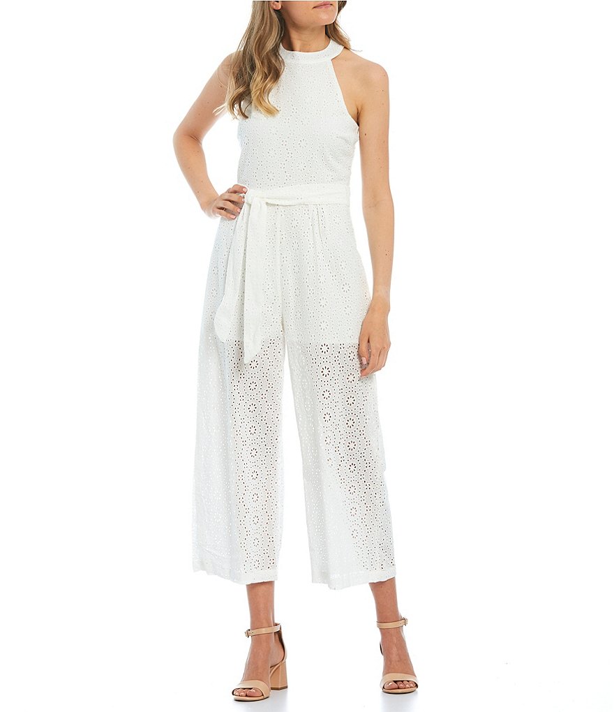 GB Halter Neck Tie-Front Eyelet Jumpsuit