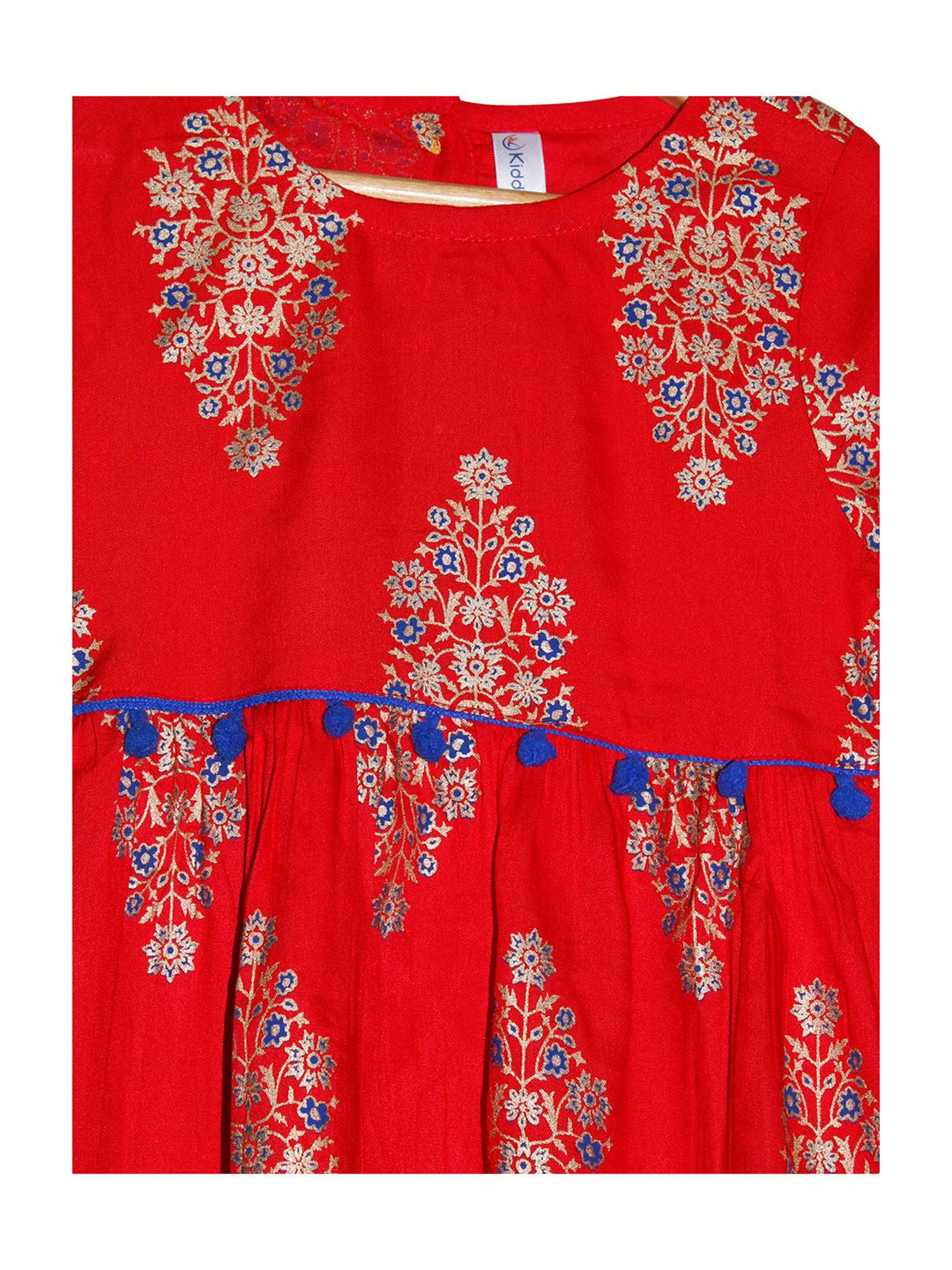 Kiddopanti Kids Red Floral Print Kurta