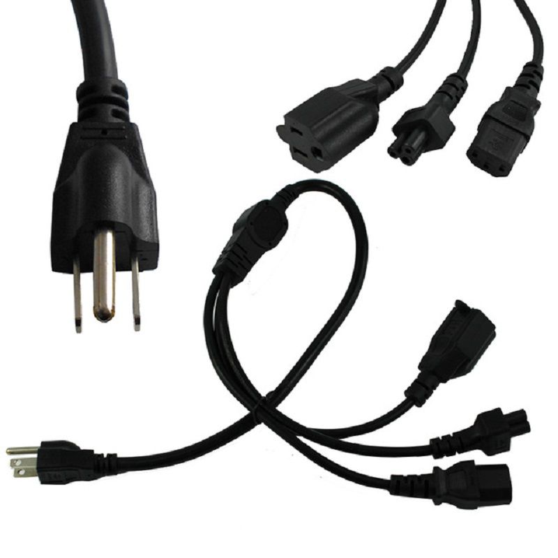 Tekit 1 to 3 Power Cord Splitter and IEC C5 laptop Connection,1-to-3 US Plug 3-Prong NEMA 5-15P to IEC320 C13 +C5+Nema 5-15R Female, 3 in 1 Multifunctional AC Power Cord(60cm/2ft)