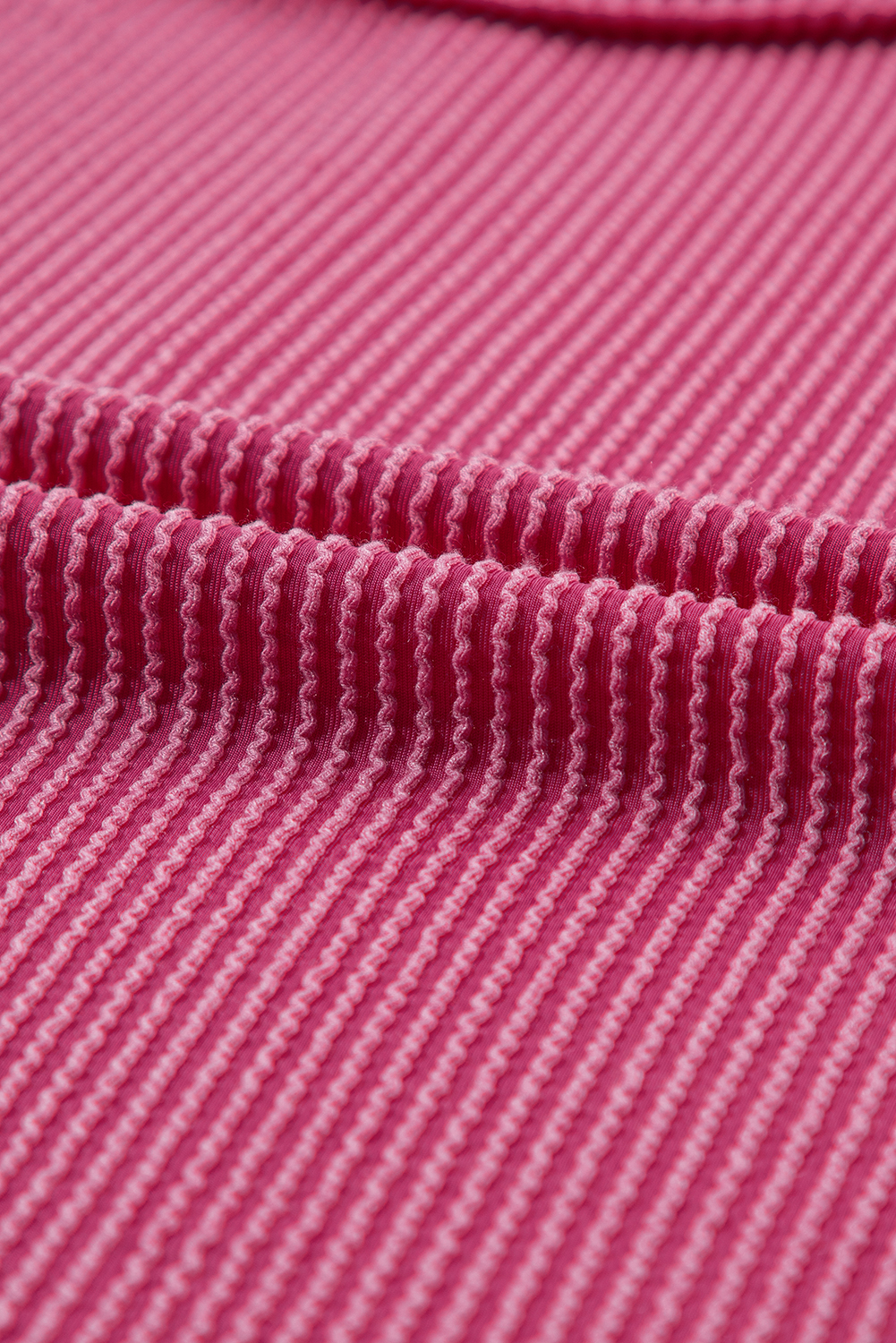 Rose Red Crinkle Rib Textured Knit Round Neck T Shirt
