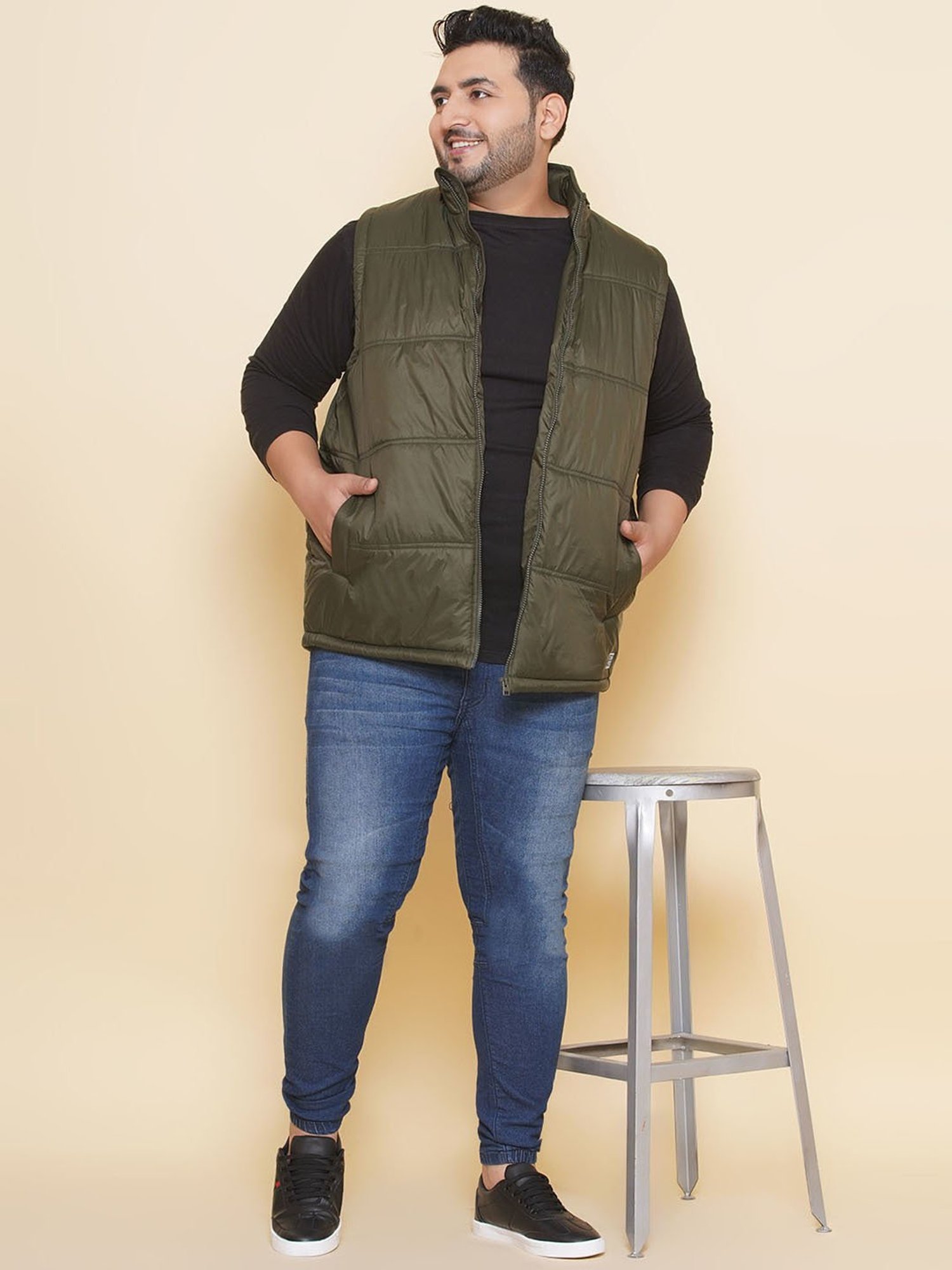 John Pride Olive Regular Fit Plus Size Padded Jacket