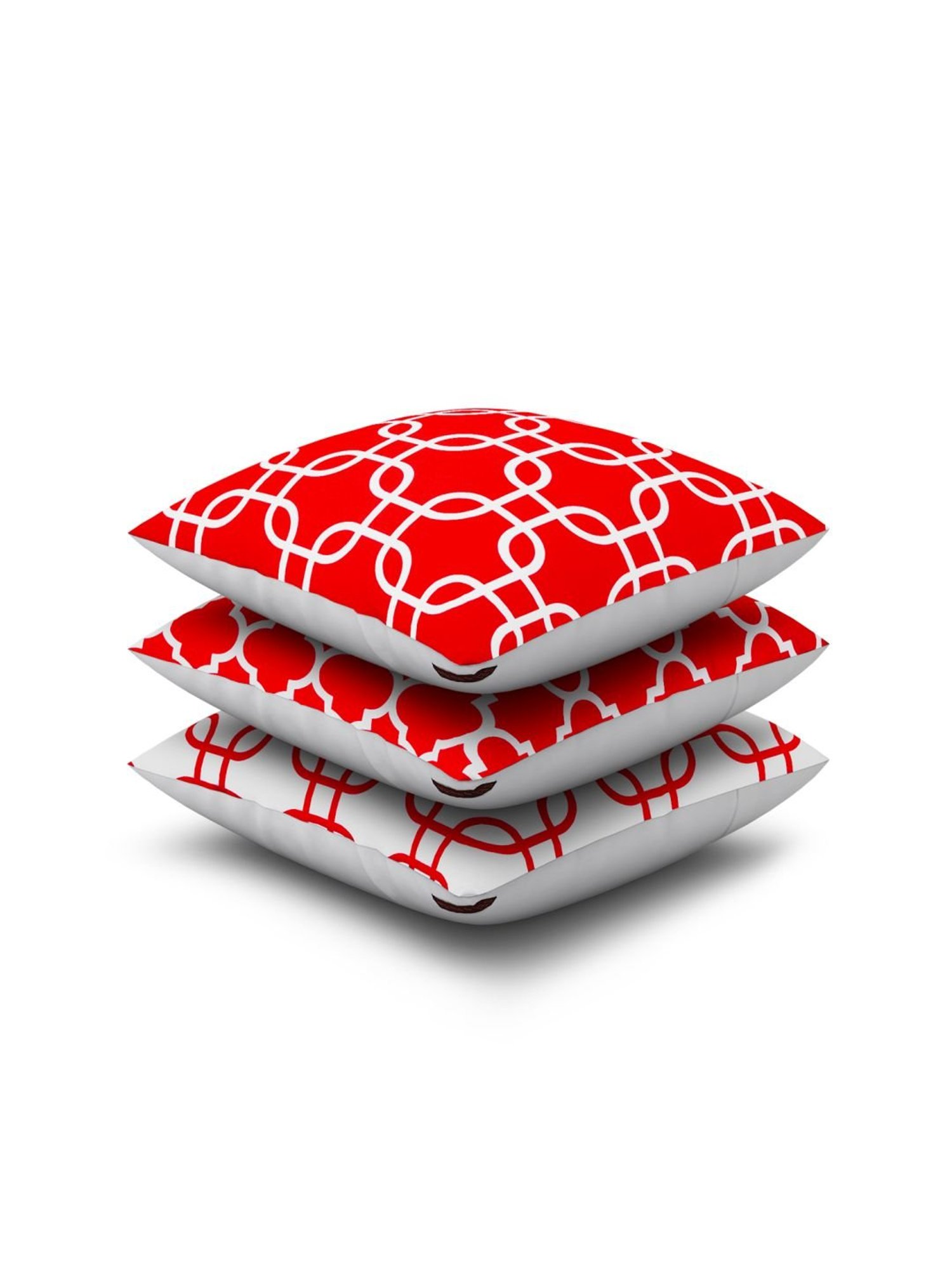 Swayam Red & White Cotton 60 cm x 60 cm Cushion Covers - Set of 5
