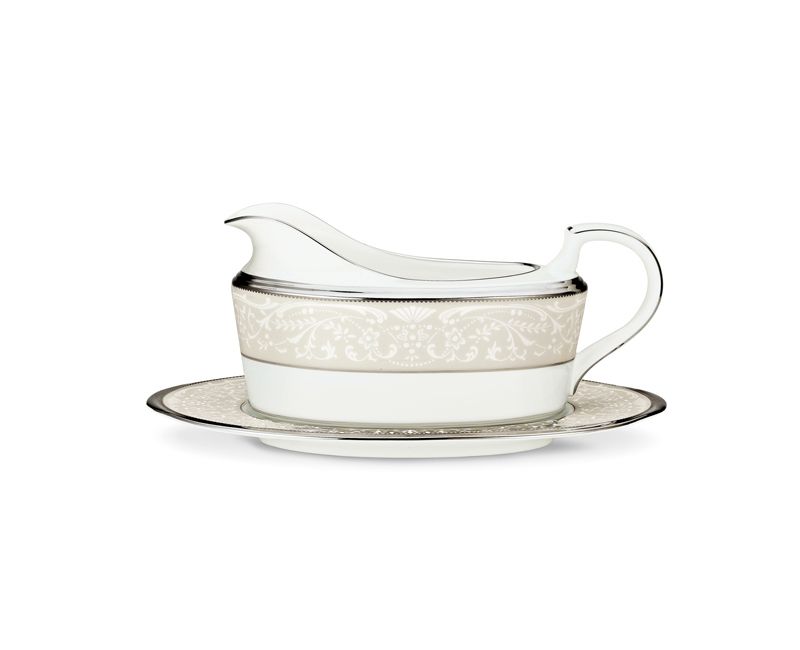 Noritake Silver Palace Gravy Boat with Tray
