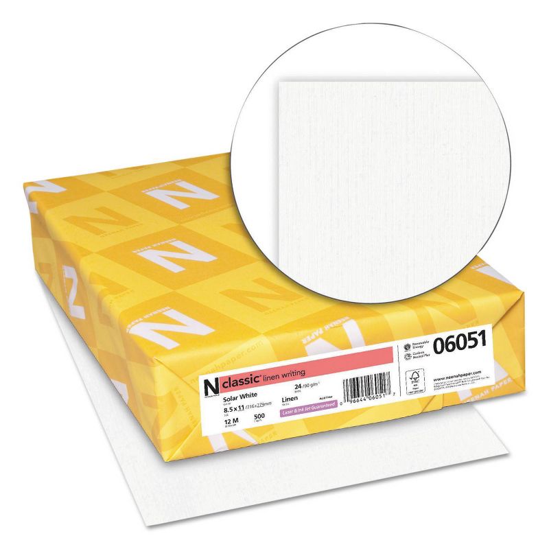Neenah Paper Classic Linen Stationery Writing Paper, 24-lb., 8-1/2 x 11, Solar White, 500/Rm