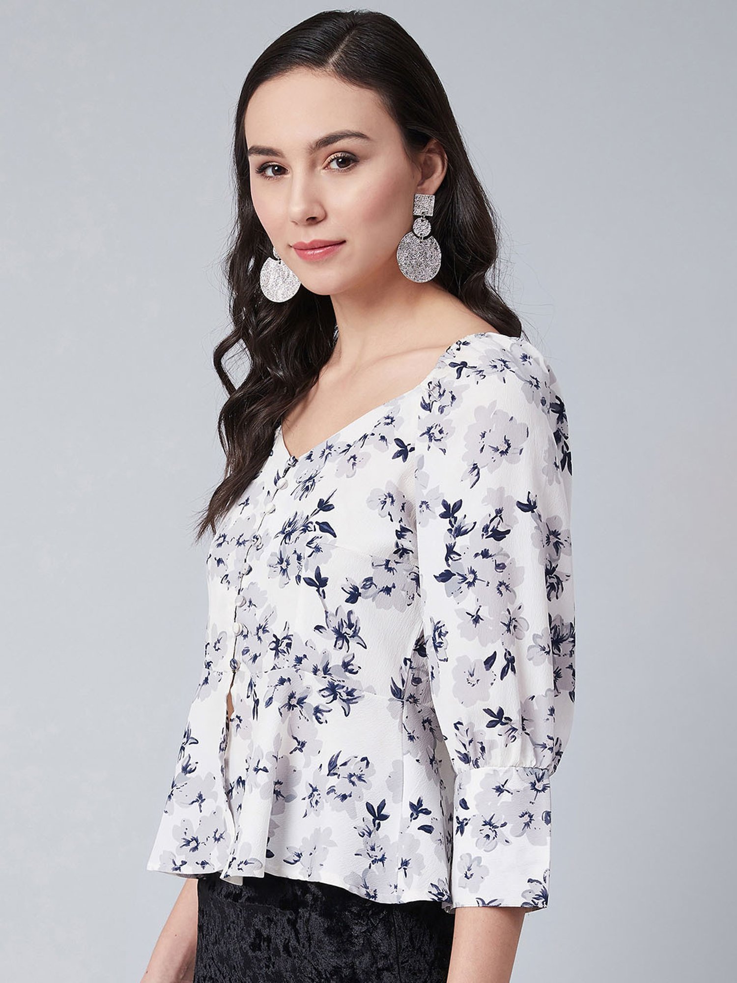 Rare White Floral Print Peplum Top
