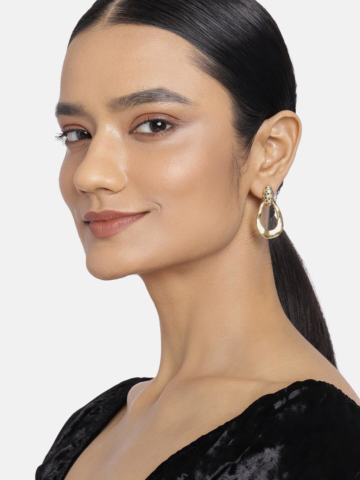 Estele Gold-Plated Wave Stud Earrings for Women