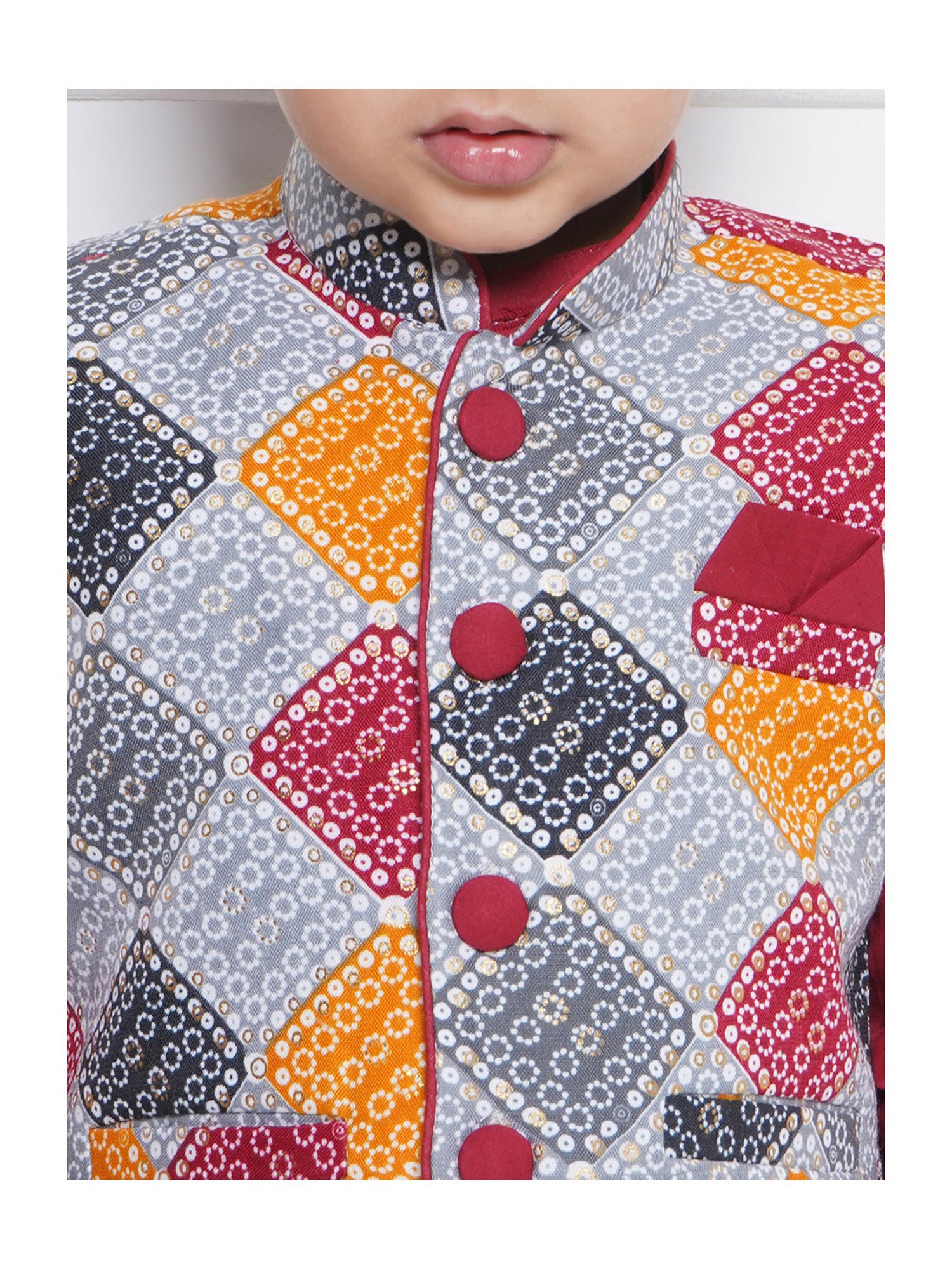 AJ Dezines Kids Multicolor Printed Full Sleeves Kurta, Pyjamas with Waistcoat