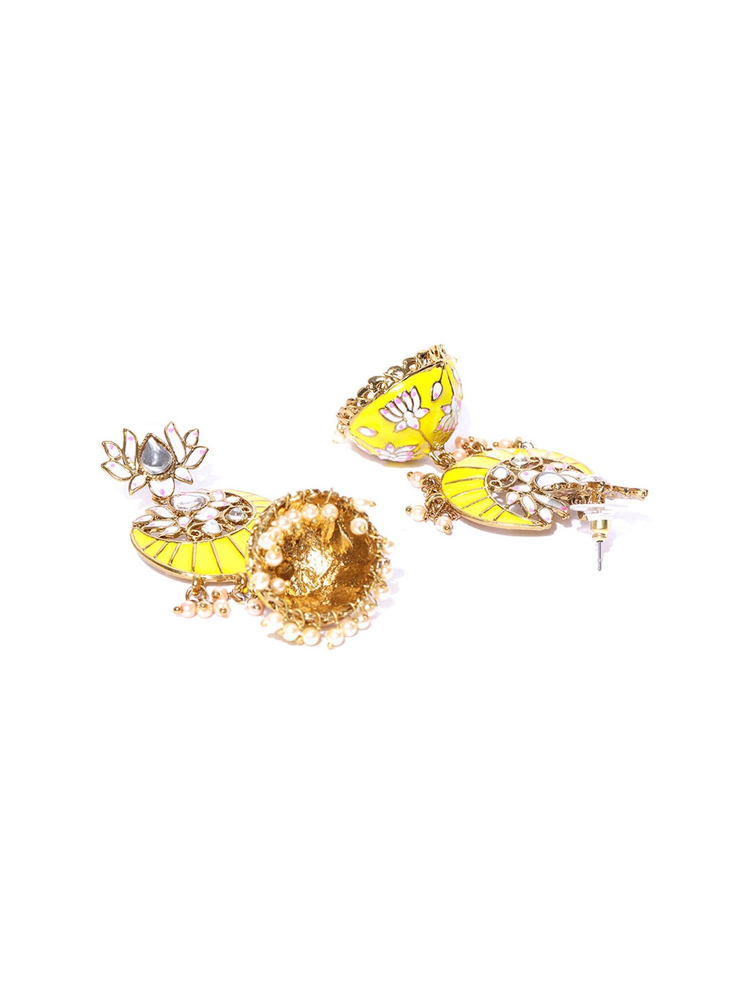 Priyaasi Floral Yellow & White Chand Bali Earrings