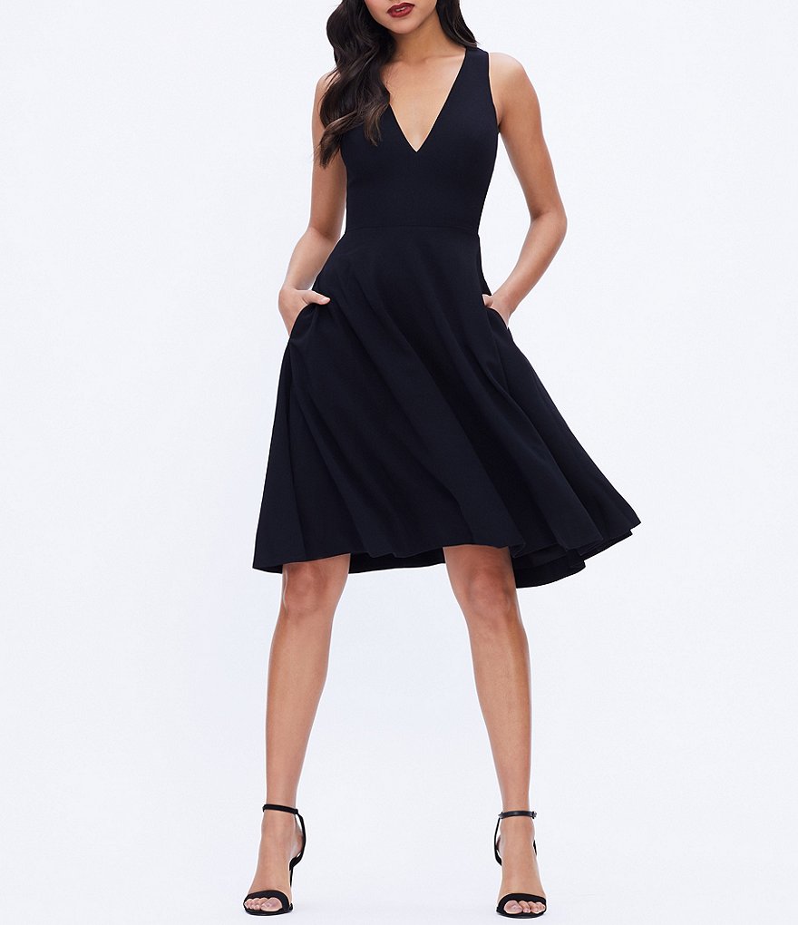 Dress the Population Catalina Crepe V-Neck Sleeveless A-Line Dress