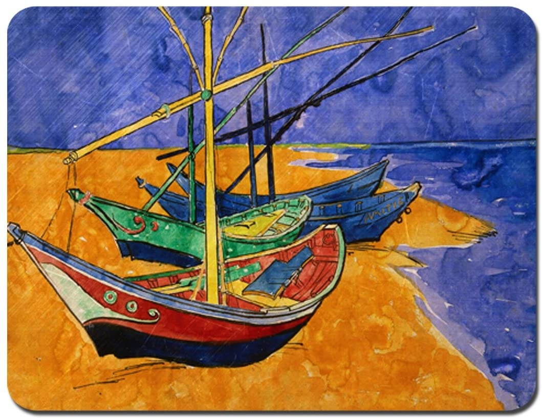 Meffort Inc Standard 7.9 x 9.5 Inch Mouse Pad - Vincent Van Gogh Fishing Boats on The Beach