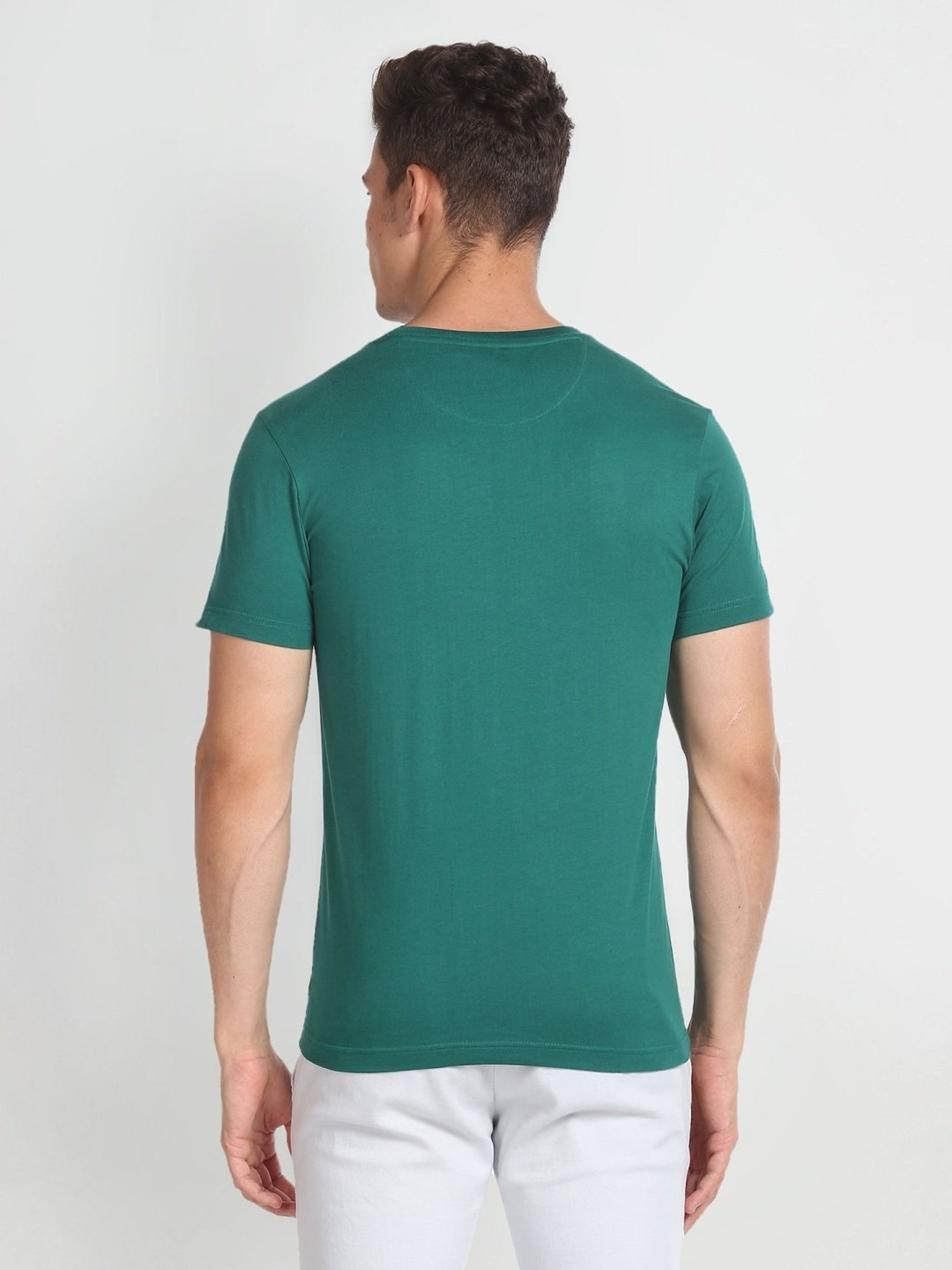 Arrow Sport Dark Green Cotton Regular Fit Printed T-Shirt