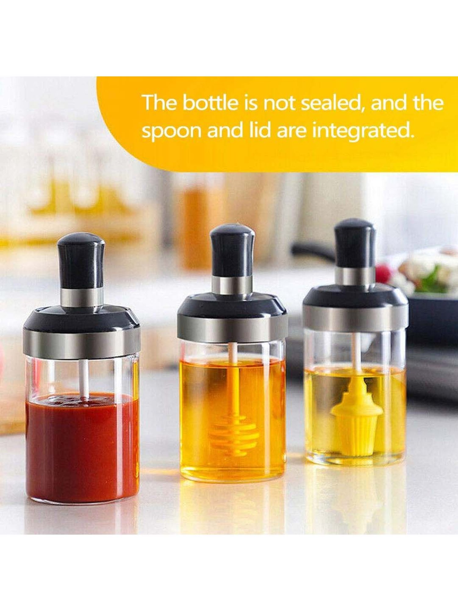 Femora Transparent Borosilicate Glass Honey Container with Dipper (250 ml) - Set of 1