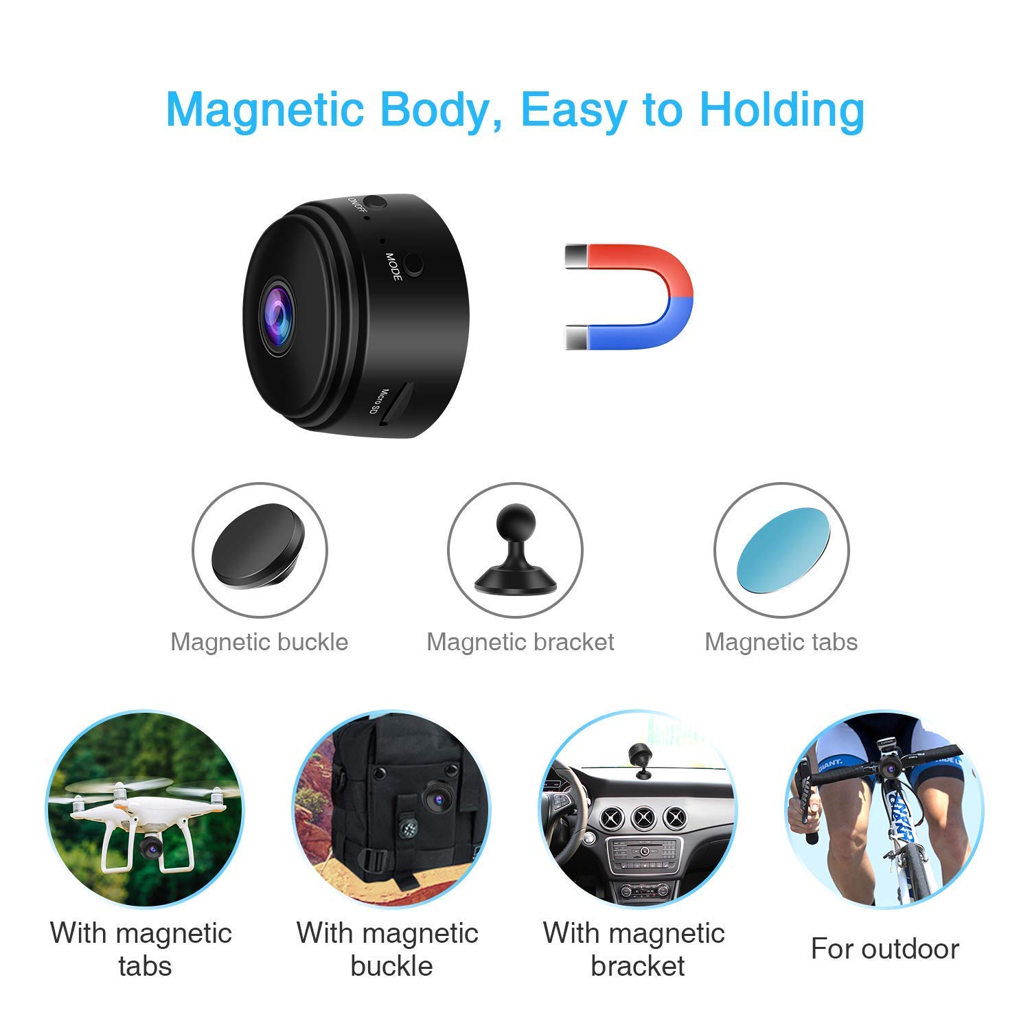Hidden Spy Camera built-in magnet WiFi Wireless Full HD 1080P Security Camera Night Vision Motion Activated Indoor Outdoor Small Nanny Cam for Cars Home Apartment