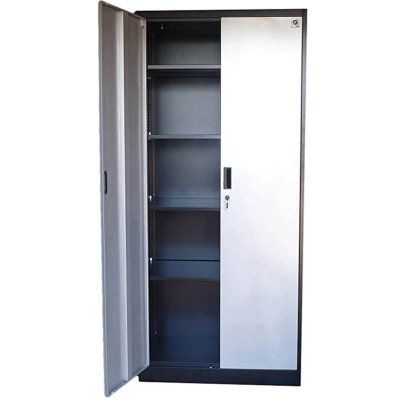 Metal Storage Cabinet - 71" Tall w/ Locking Doors & Adjustable Shelves - Steel Utility Cabinets For Garage, Office, Classroom, Kitchen Pantry -70.86" L x 31.5" W x 15.75" D | Black/Gray