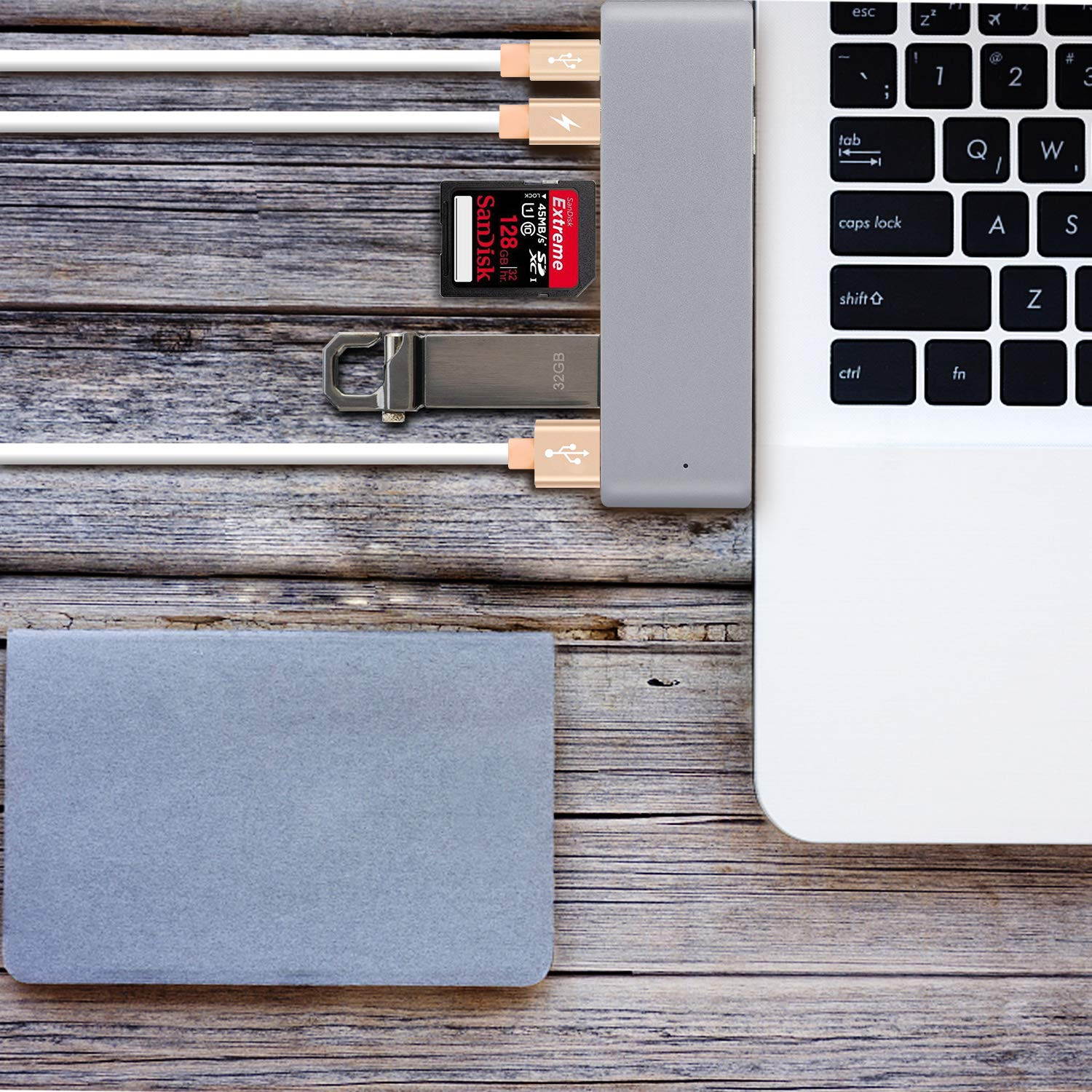 Wanmingtek USB C Hub, 6 in 1 Type C Adapter, Compatible with MacBook air 2016/2017/2018,Apple MacBook Pro 2018, 2017, 2016, 40Gbps, 2 USB 3.0 Ports, 1 USB 3.1 Port, SD/Micro Card Reader - Gray