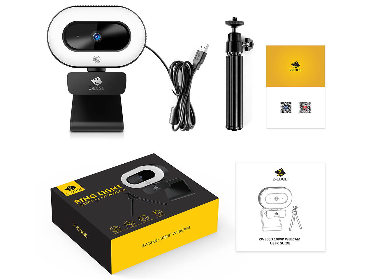 Z-EDGE ZW511 Full HD 1080P Webcam Auto Focus Web Camera for PC/Desktop/Laptop, Built-in Dual Stereo Microphone, Plug & Play, Compatible with Windows/Android/MAC OS