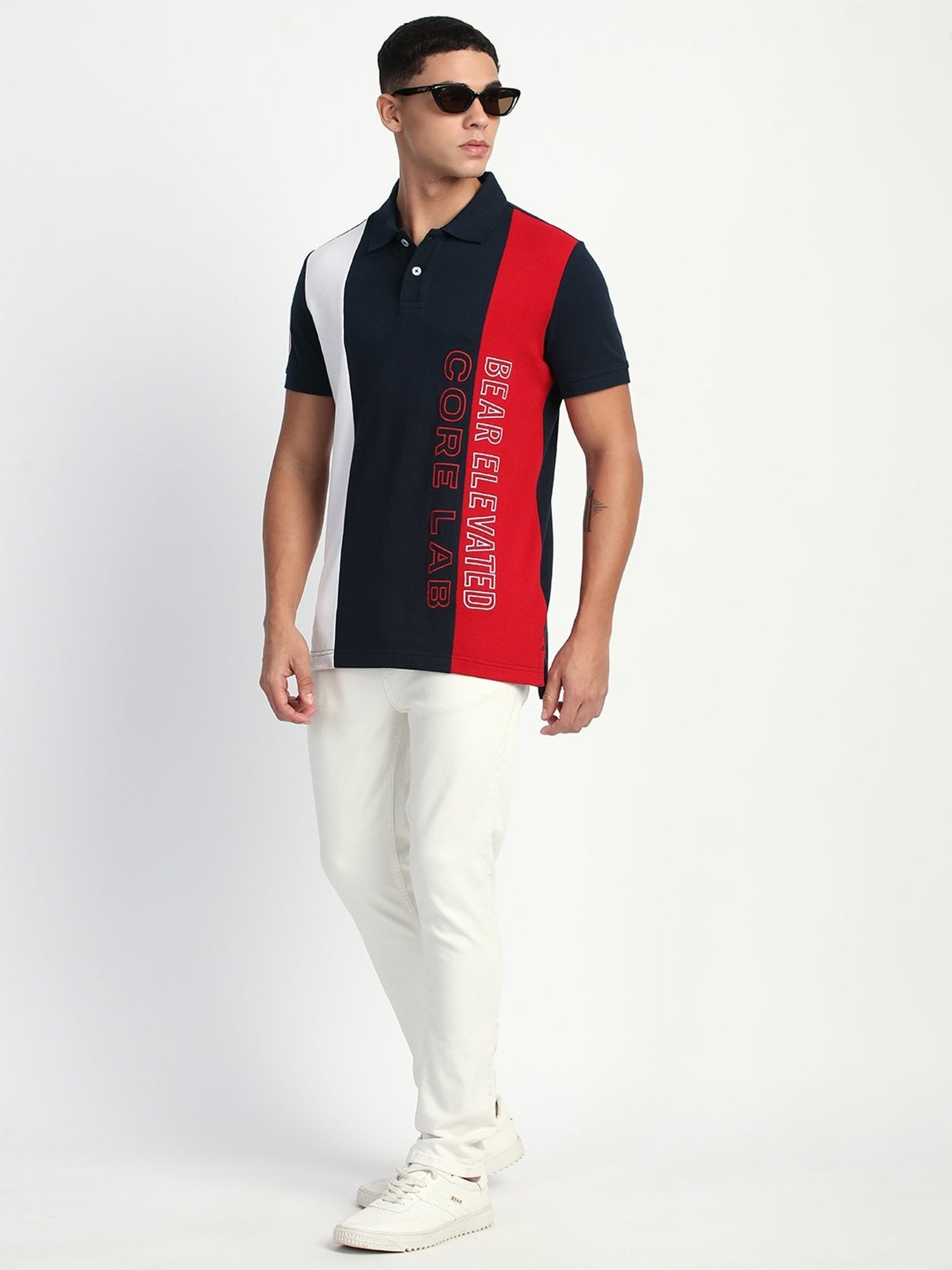 The Bear House Multicolored Cotton Slim Fit Printed Polo T-Shirt