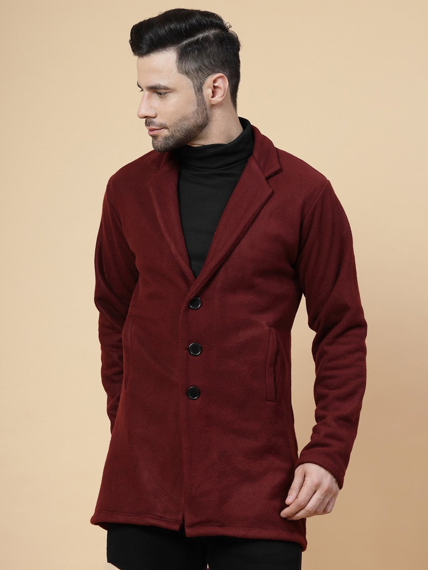 Rigo Maroon Regular Fit Overcoat