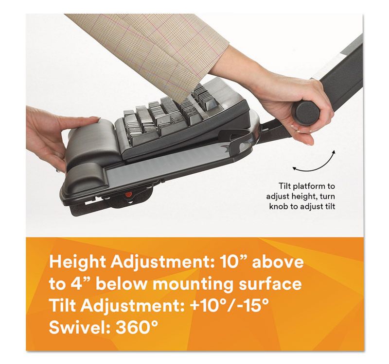 3M Sit/Stand Easy Adjust Keyboard Tray Highly Adjustable Platform Black AKT180LE