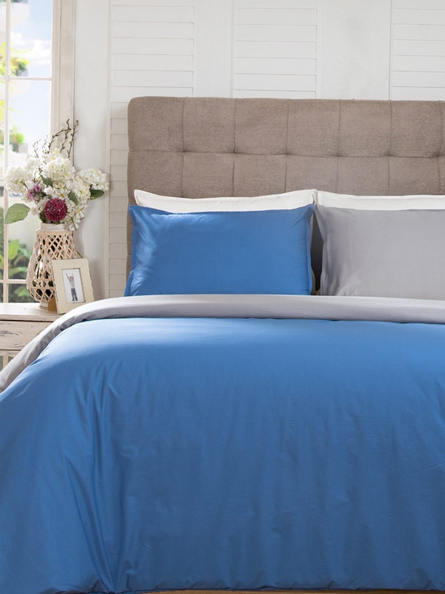 Maspar Blue Cotton 200 TC Reversible Duvet Cover Set