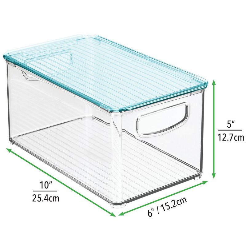 mDesign Plastic Storage Organizer Bin, Lid for Kids Supplies, 4 Pack, Clear/Blue
