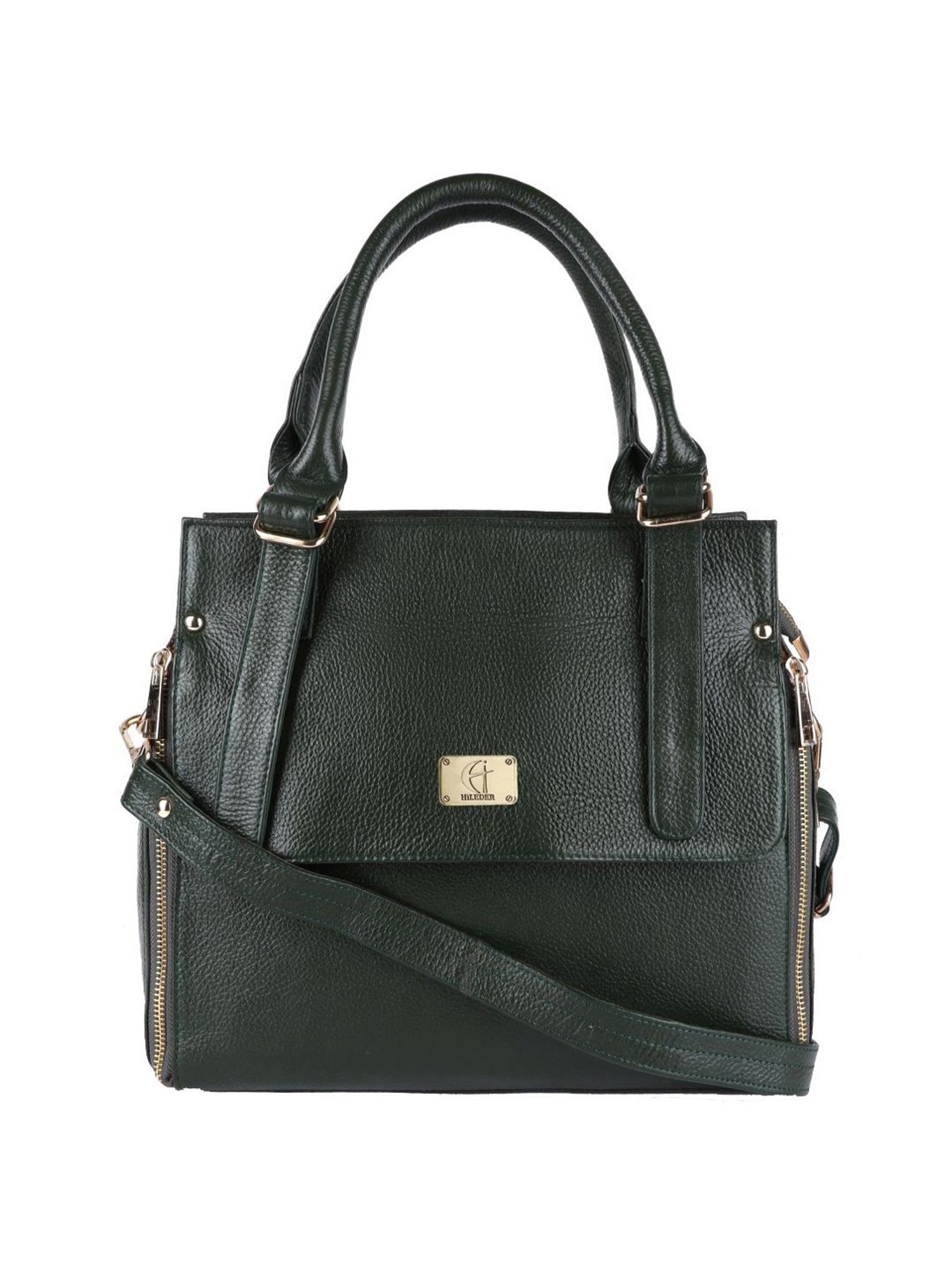 HiLEDER Green Solid Medium Handbag