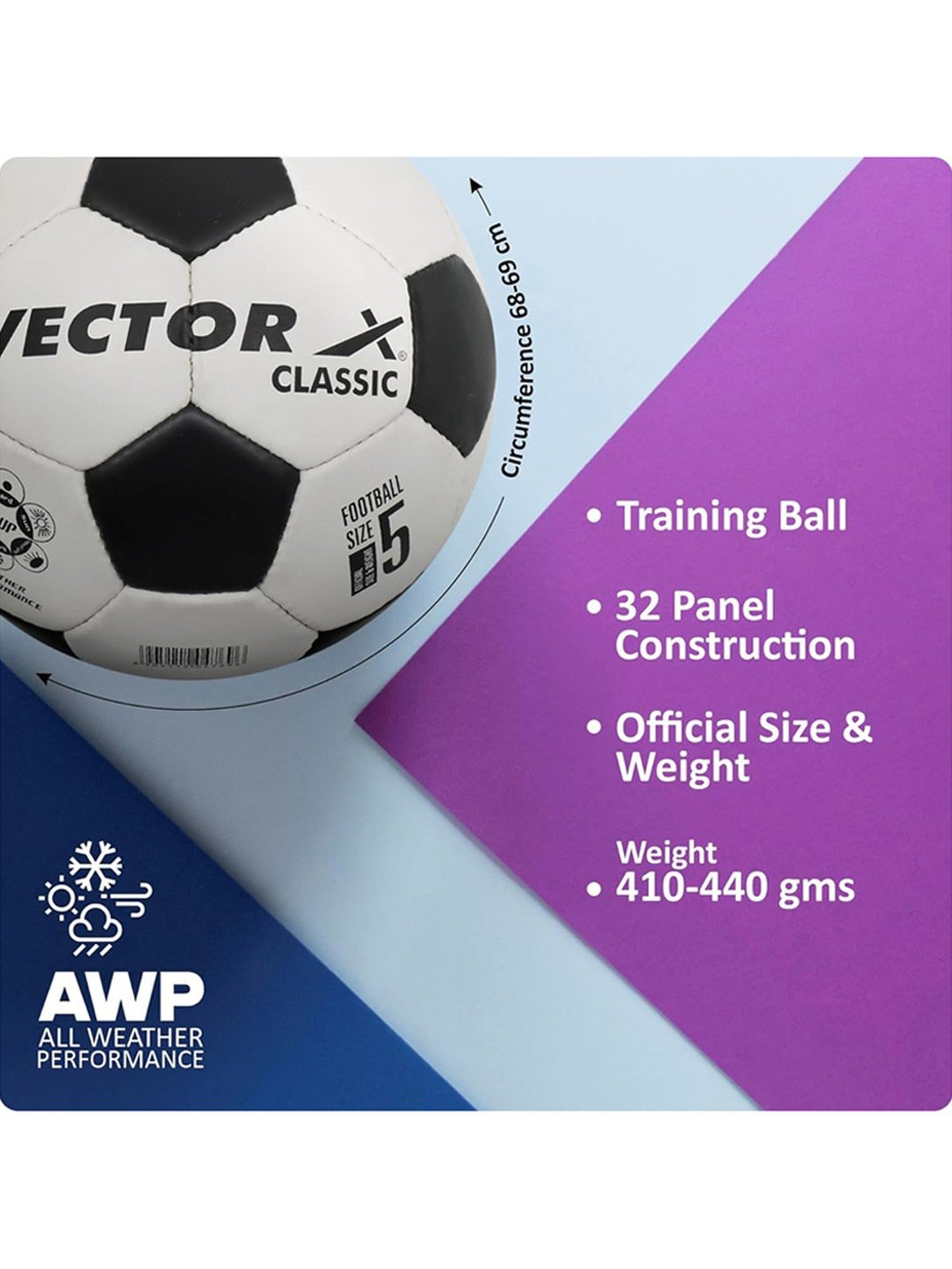 Vector X Classic Synthetic Rubberized Football (White & Black) Size - 5