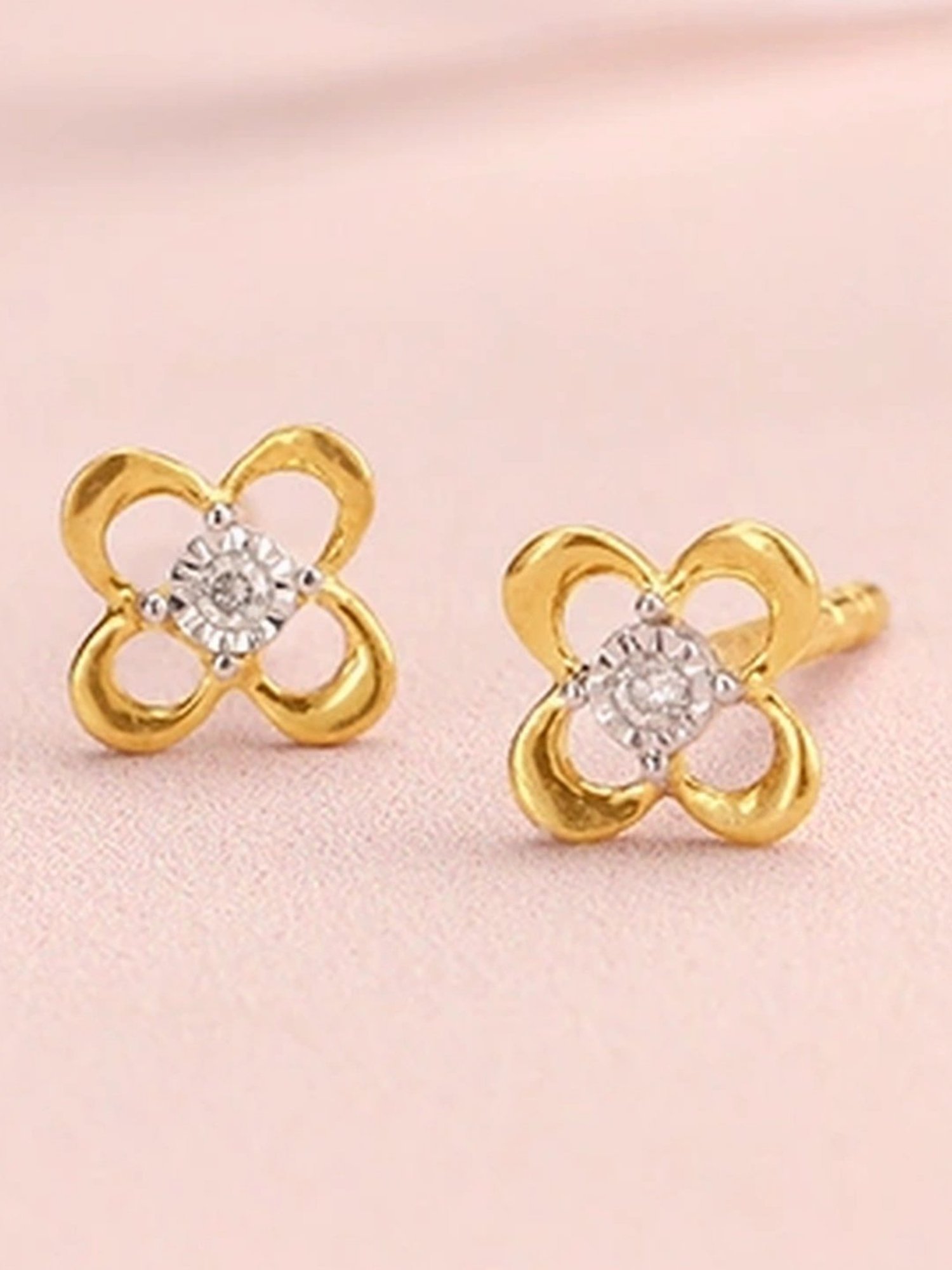 Mia by Tanishq Floral Glow 14k Gold and Diamond Stud Earrings
