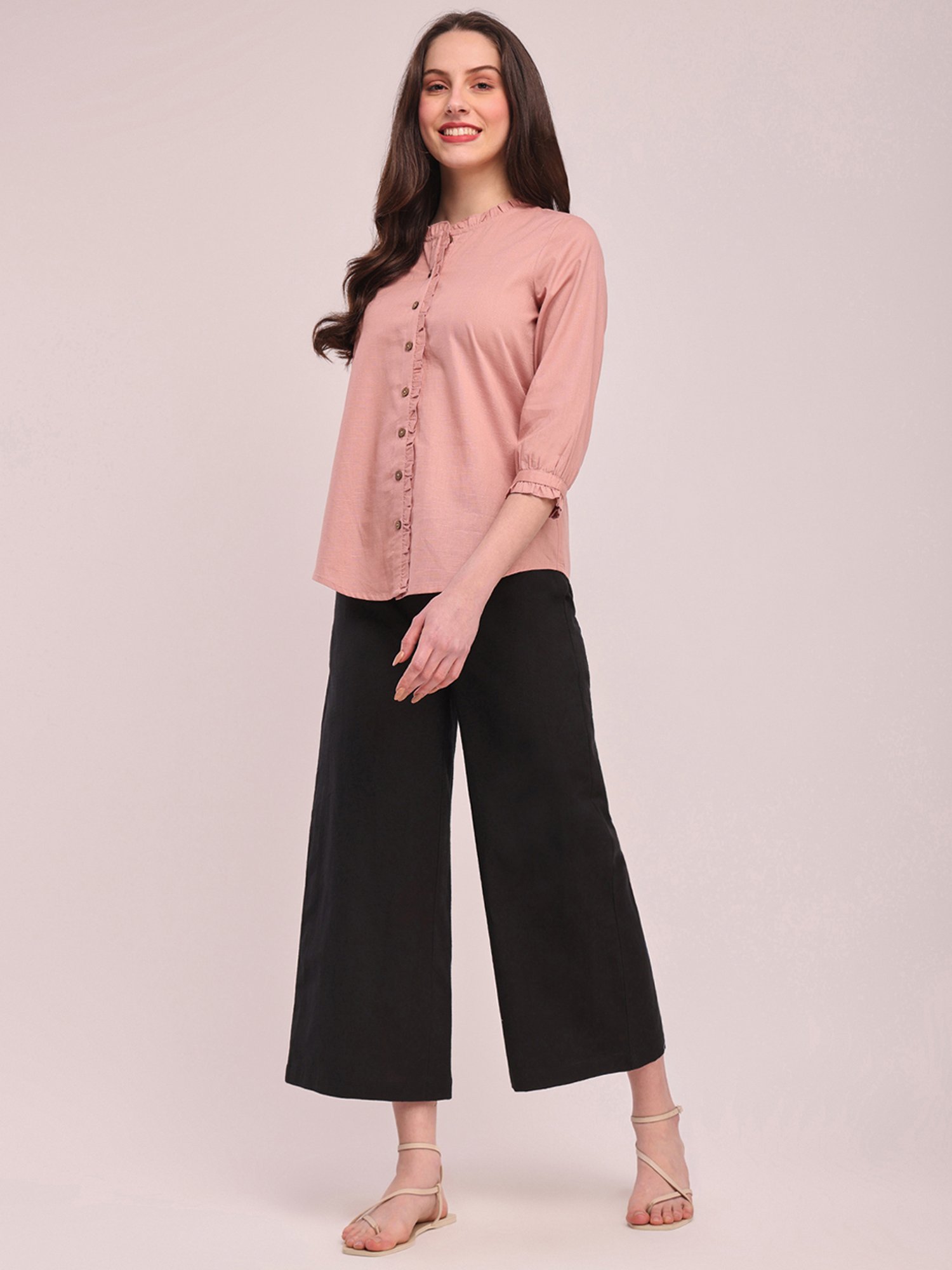Pink Fort Black Cotton Relaxed Fit Culottes